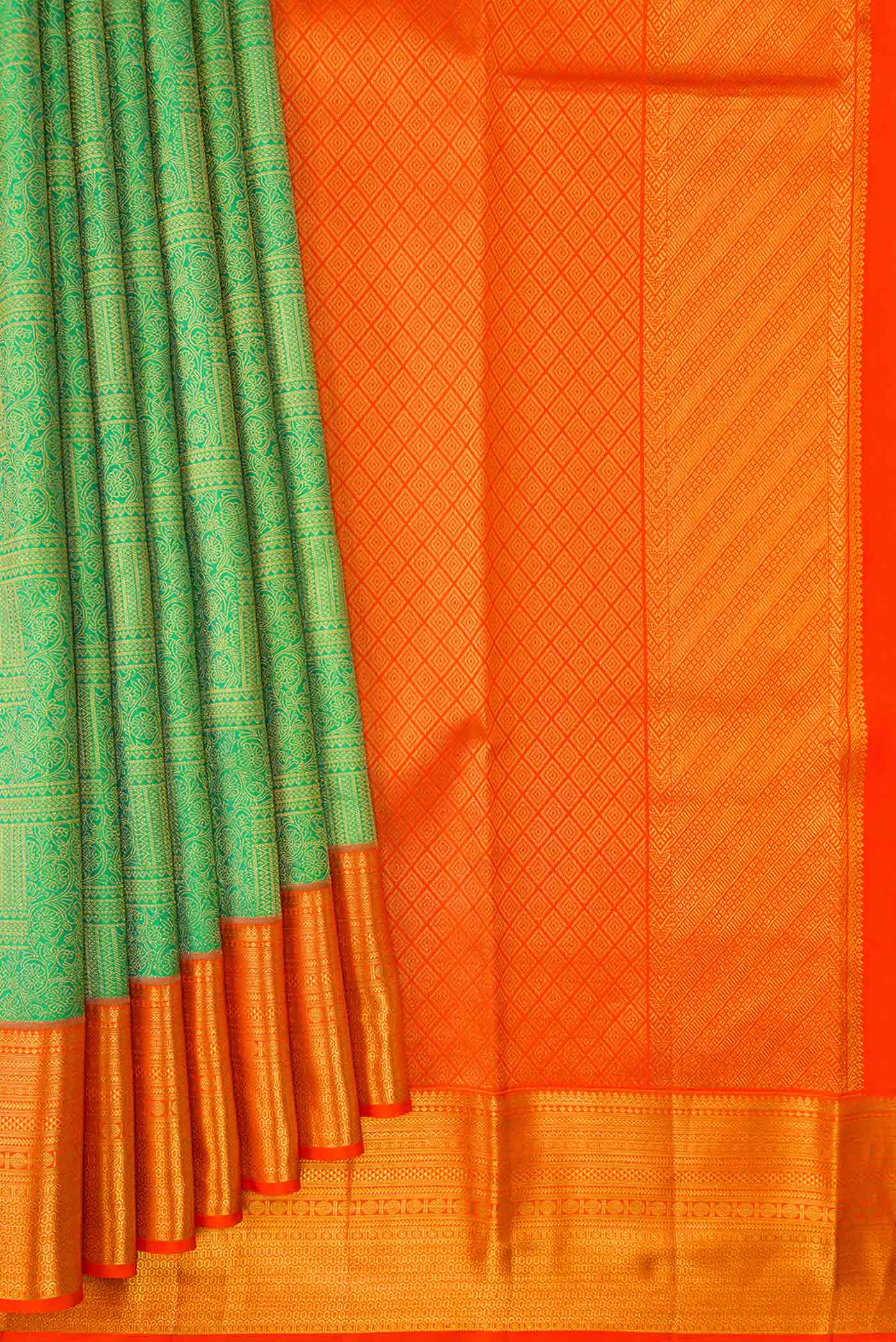 Green Kanchipuram Silk Saree - Image 4