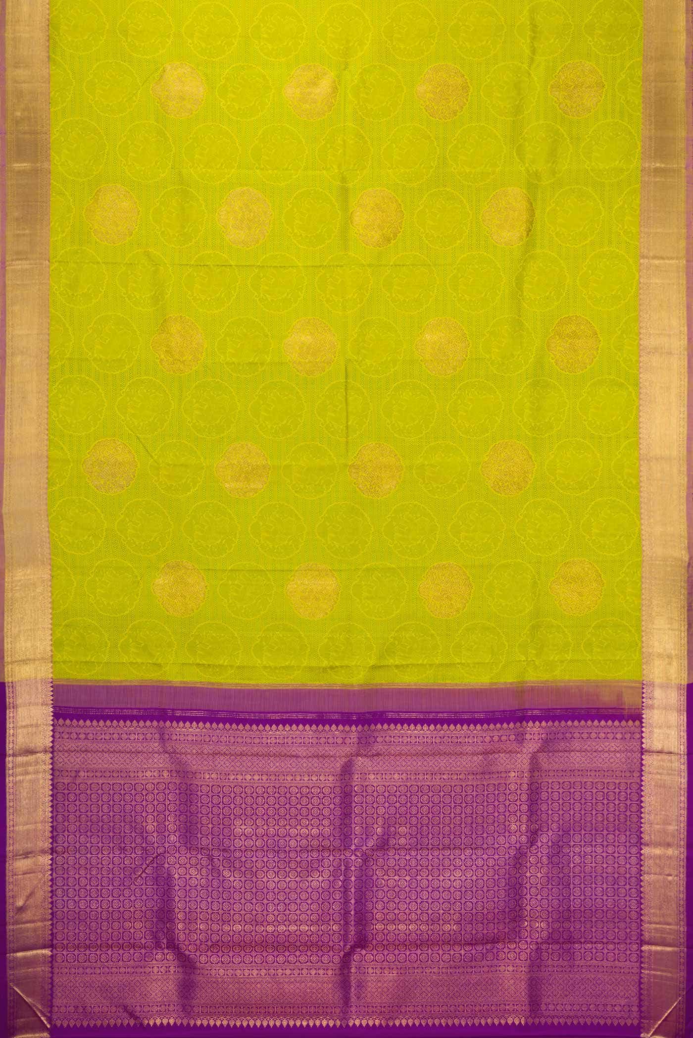 Pure Silk Pure Zari Parrot Green Dual Tone Kanjivaram Saree - Image 4