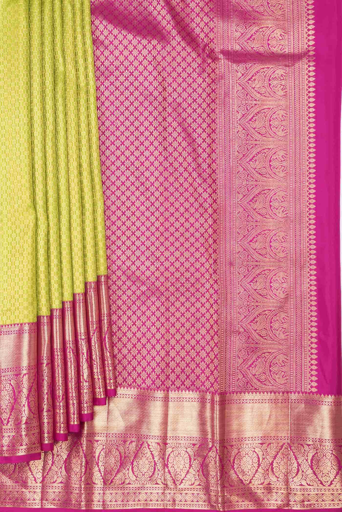 Parrot Green Dual Tone Kanchipuram Silk Saree - Image 2