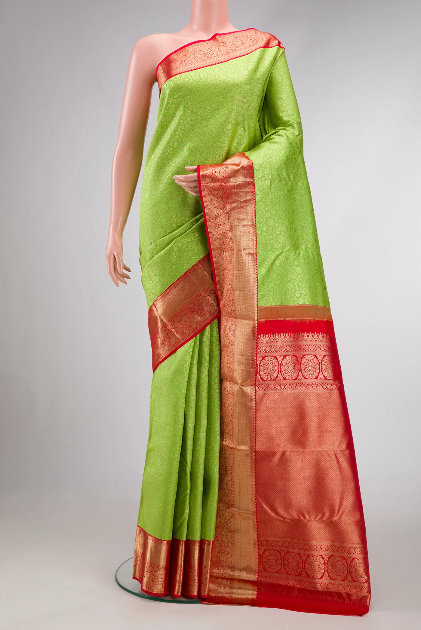Parrot Green Dual Tone Kanchipuram Silk Saree