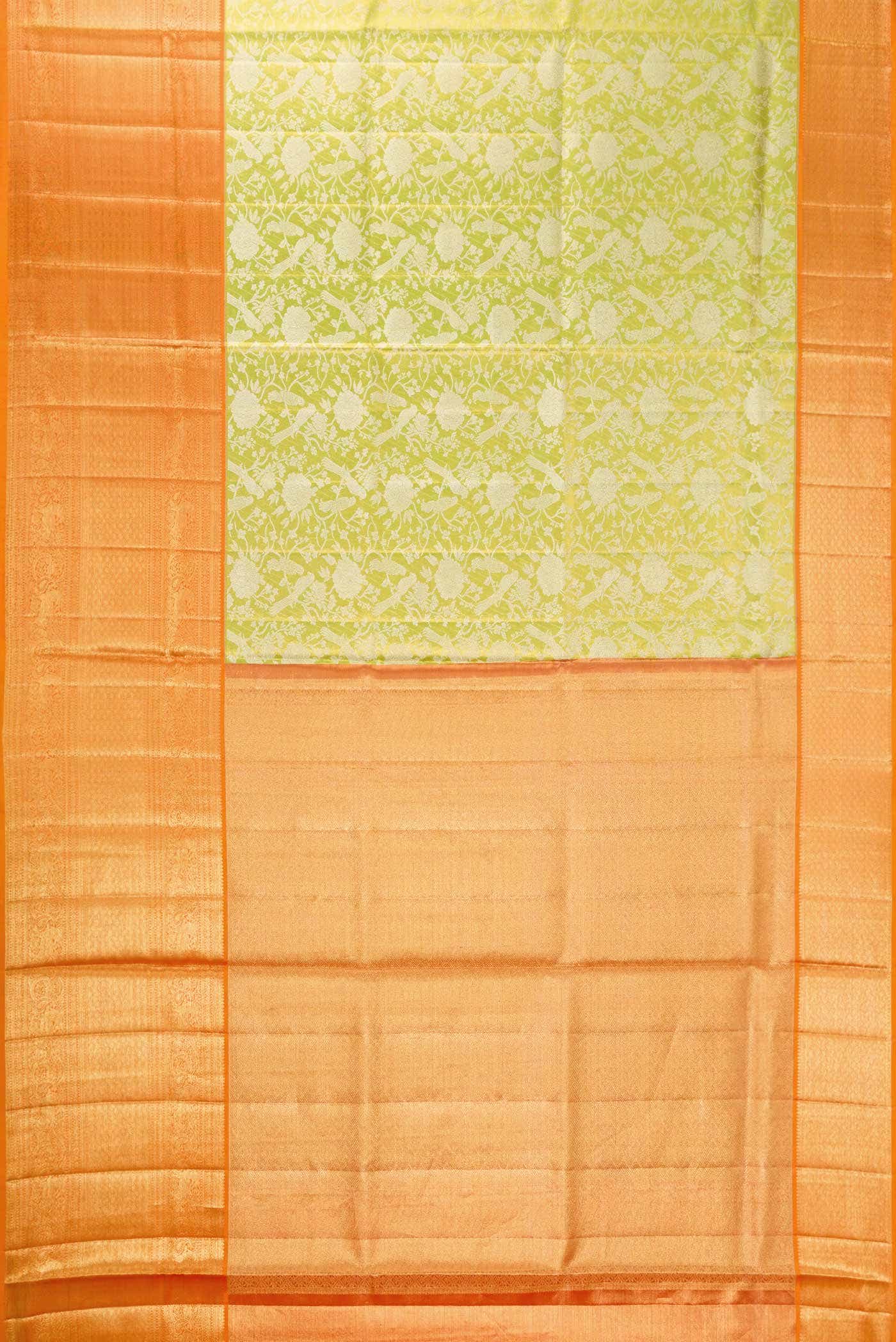 Parrot Green Dual Tone Kanjivaram Tissue Silk Saree - Image 4