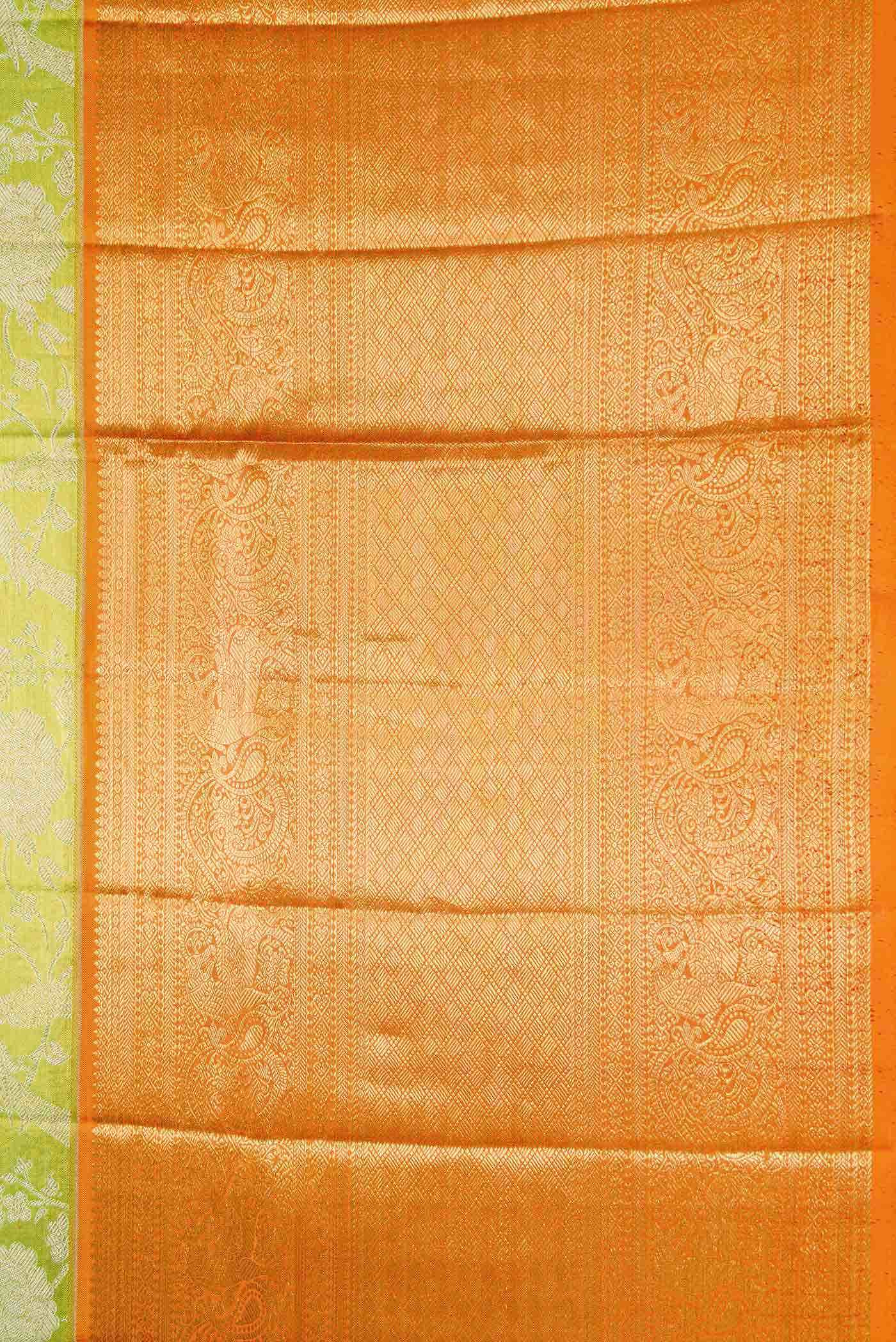 Parrot Green Dual Tone Kanjivaram Tissue Silk Saree - Image 6