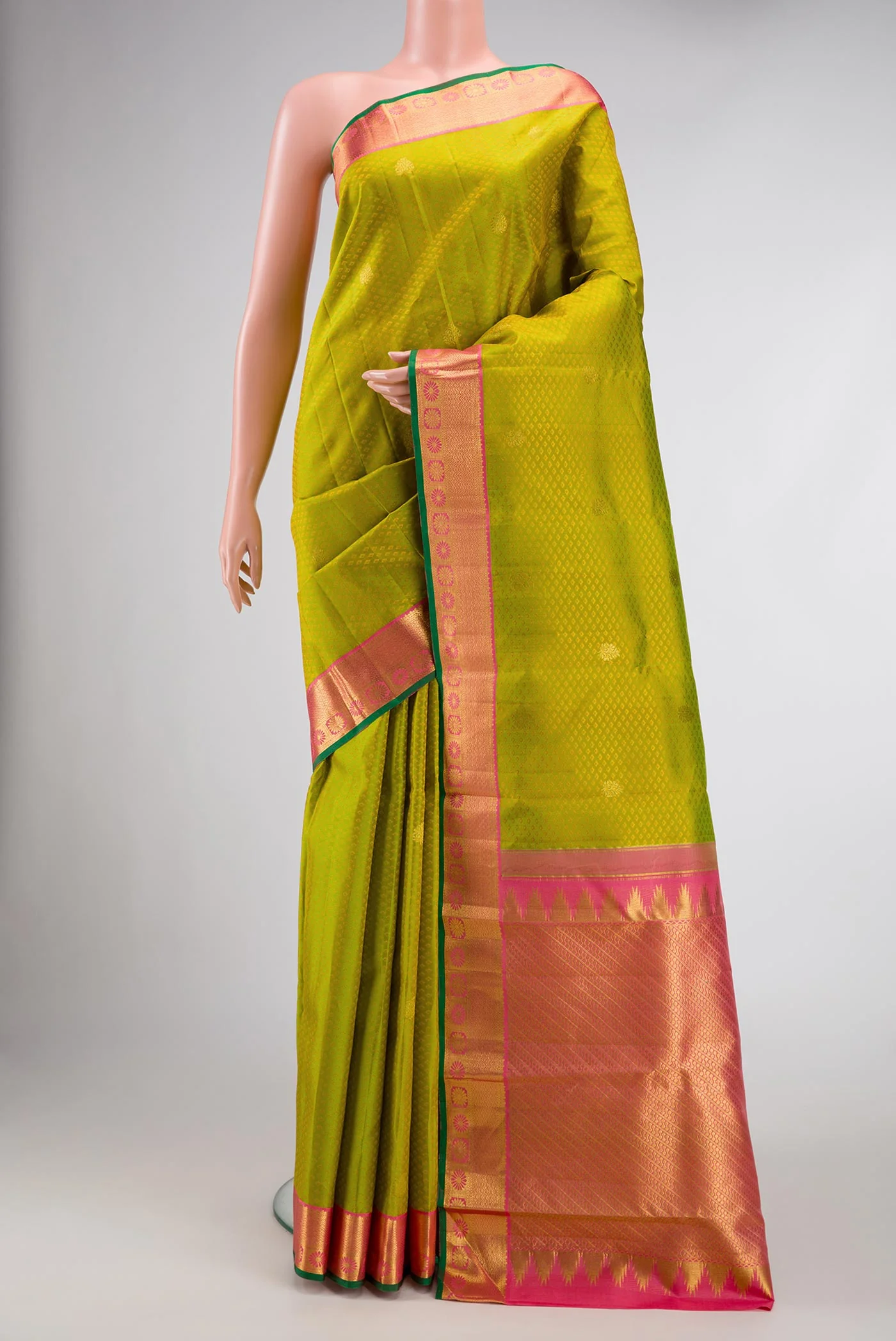 Parrot Green Kanjivaram Silk Saree