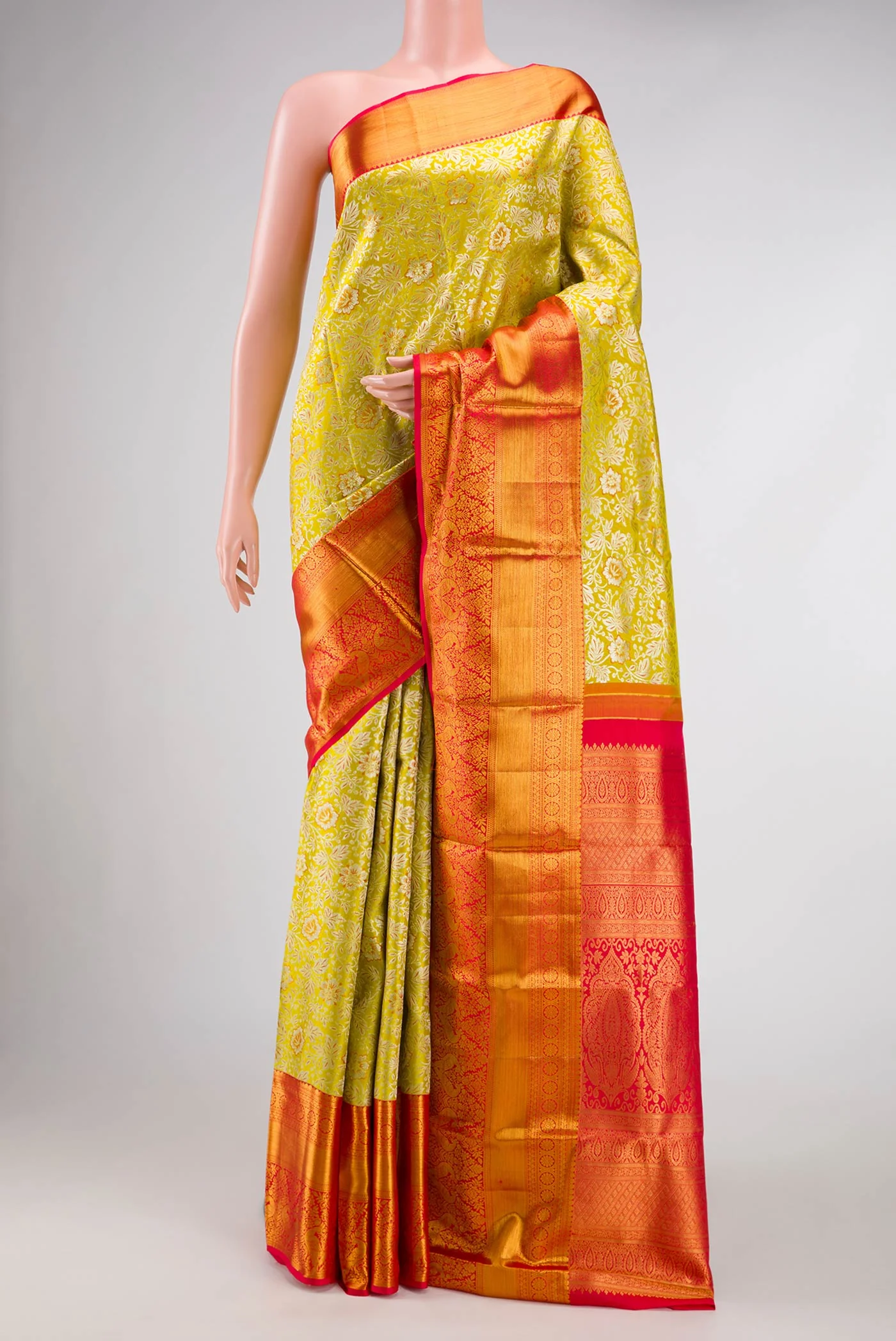 Lemon Yellow Kanjivaram Silk Saree
