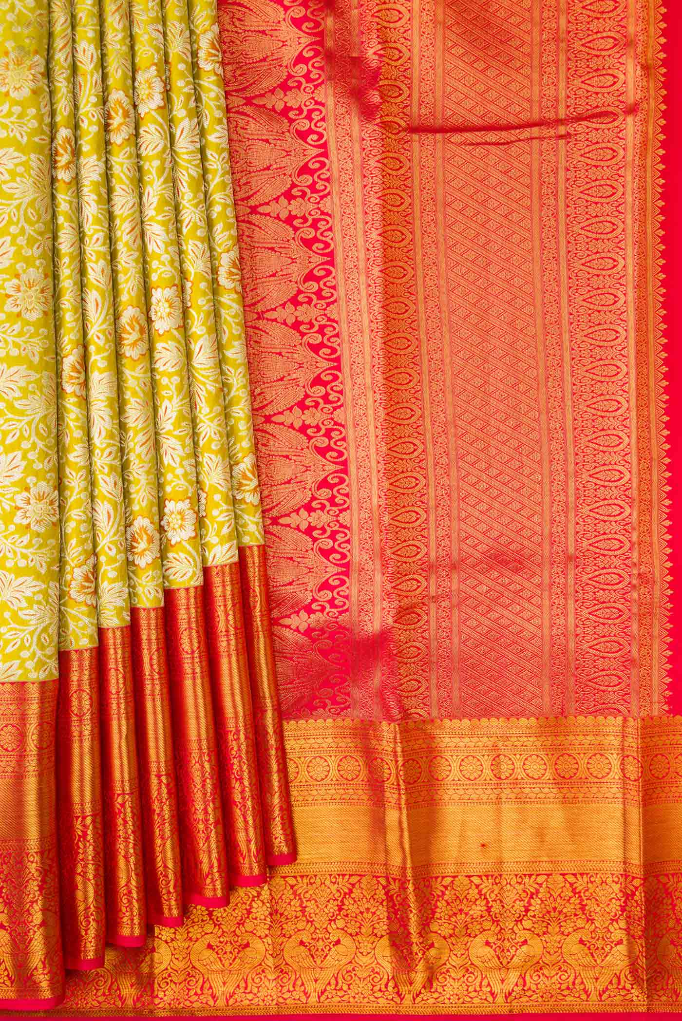 Lemon Yellow Kanjivaram Silk Saree - Image 4