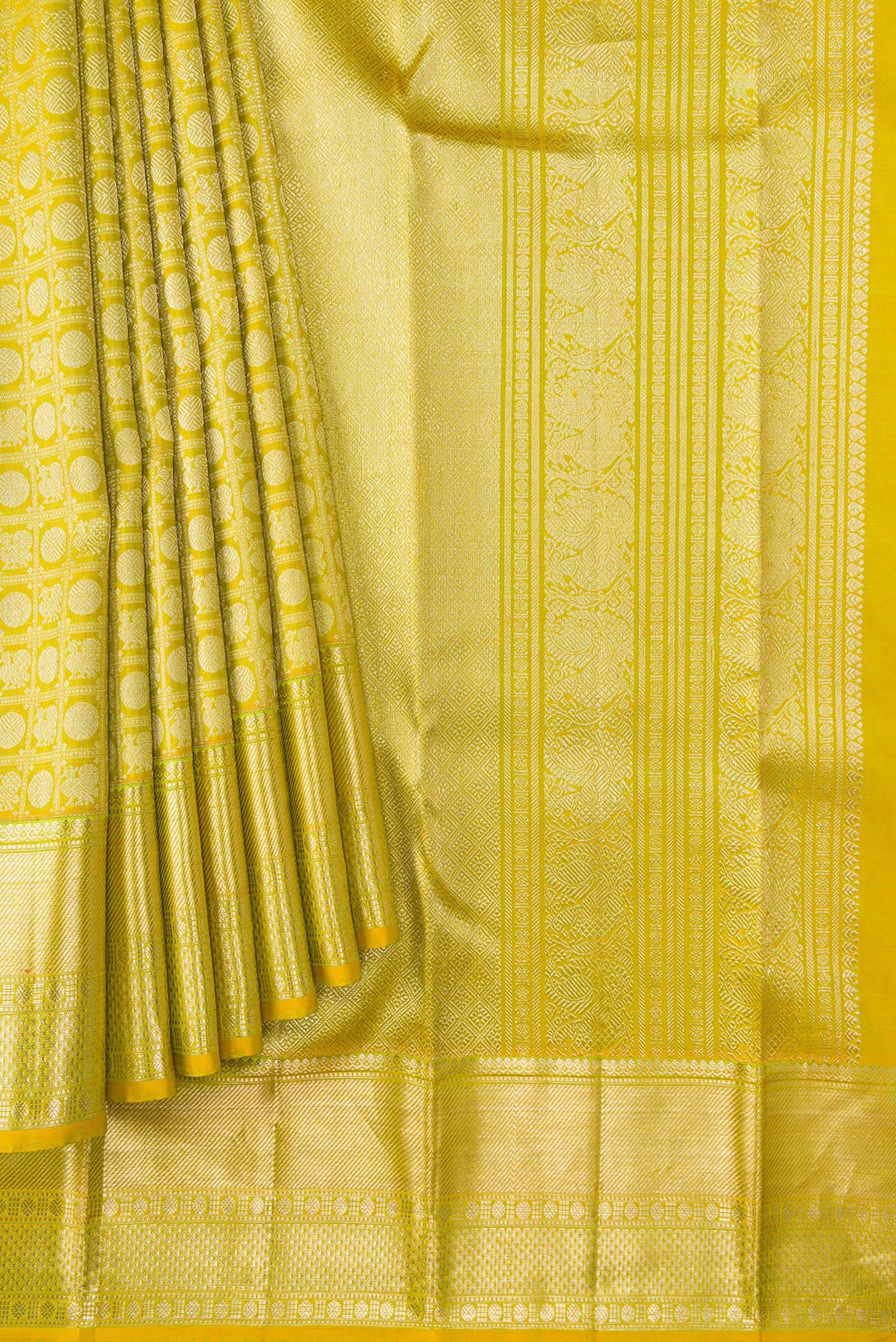 Acid Green Kanjivaram Silk Saree - Image 4