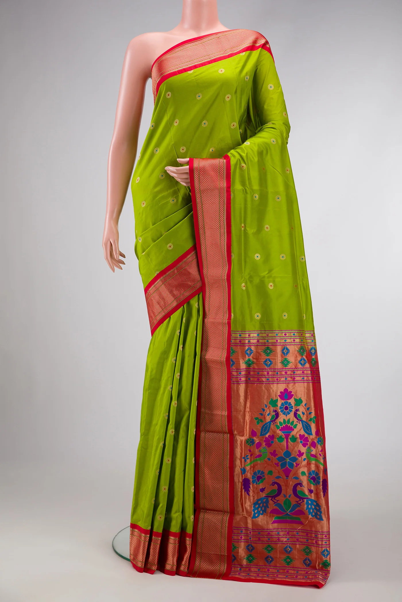 Parrot Green Blended Paithani Silk Saree