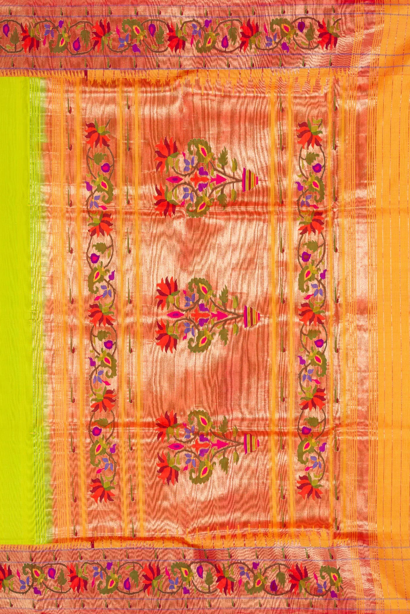 Pure Silk Pure Zari Parrot Green Paithani Saree - Image 7