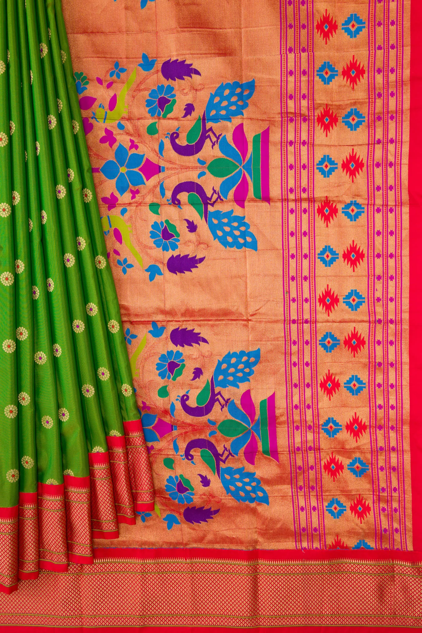 Green Blended Paithani Silk Saree - Image 4