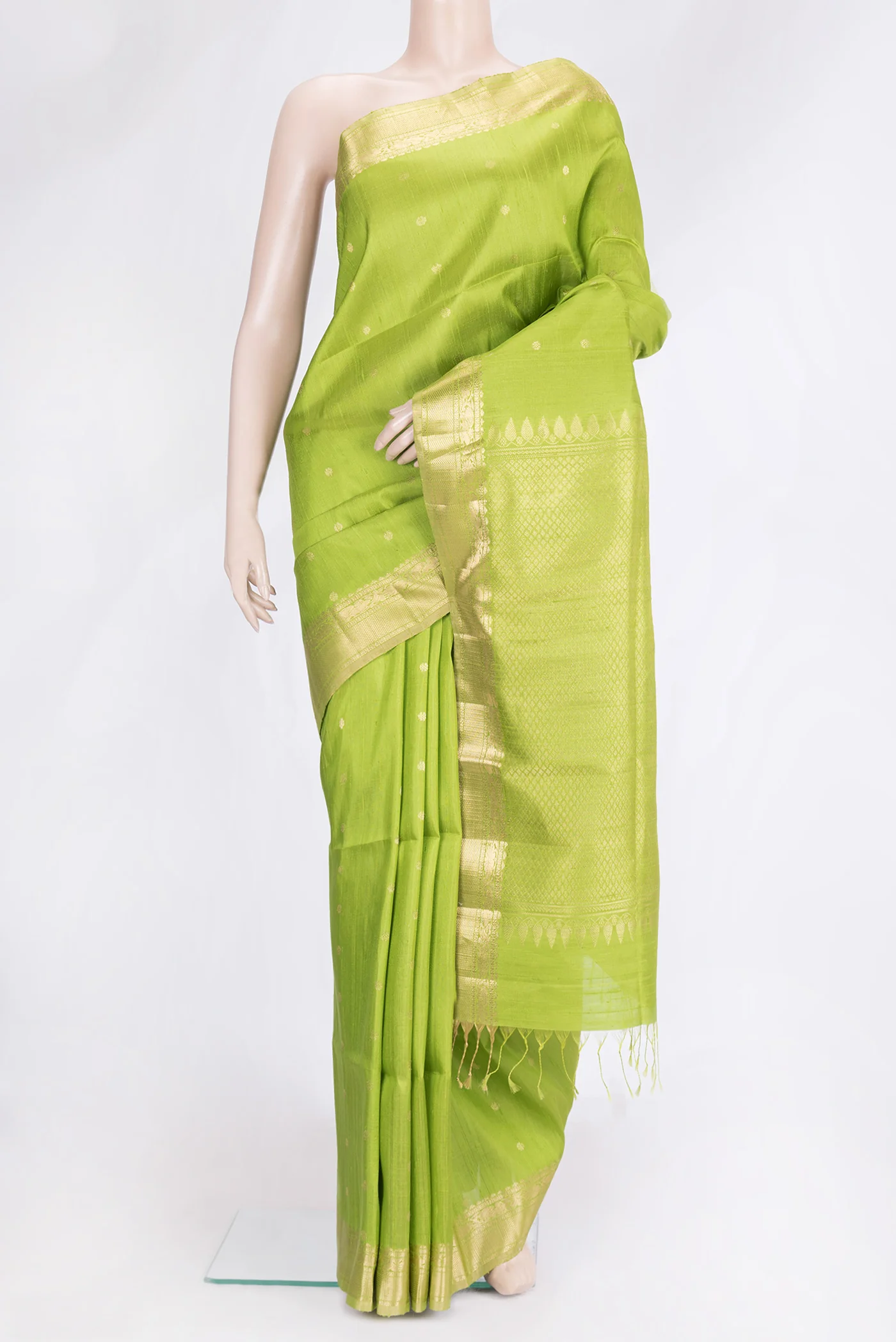 Parrot Green Raw Silk Saree