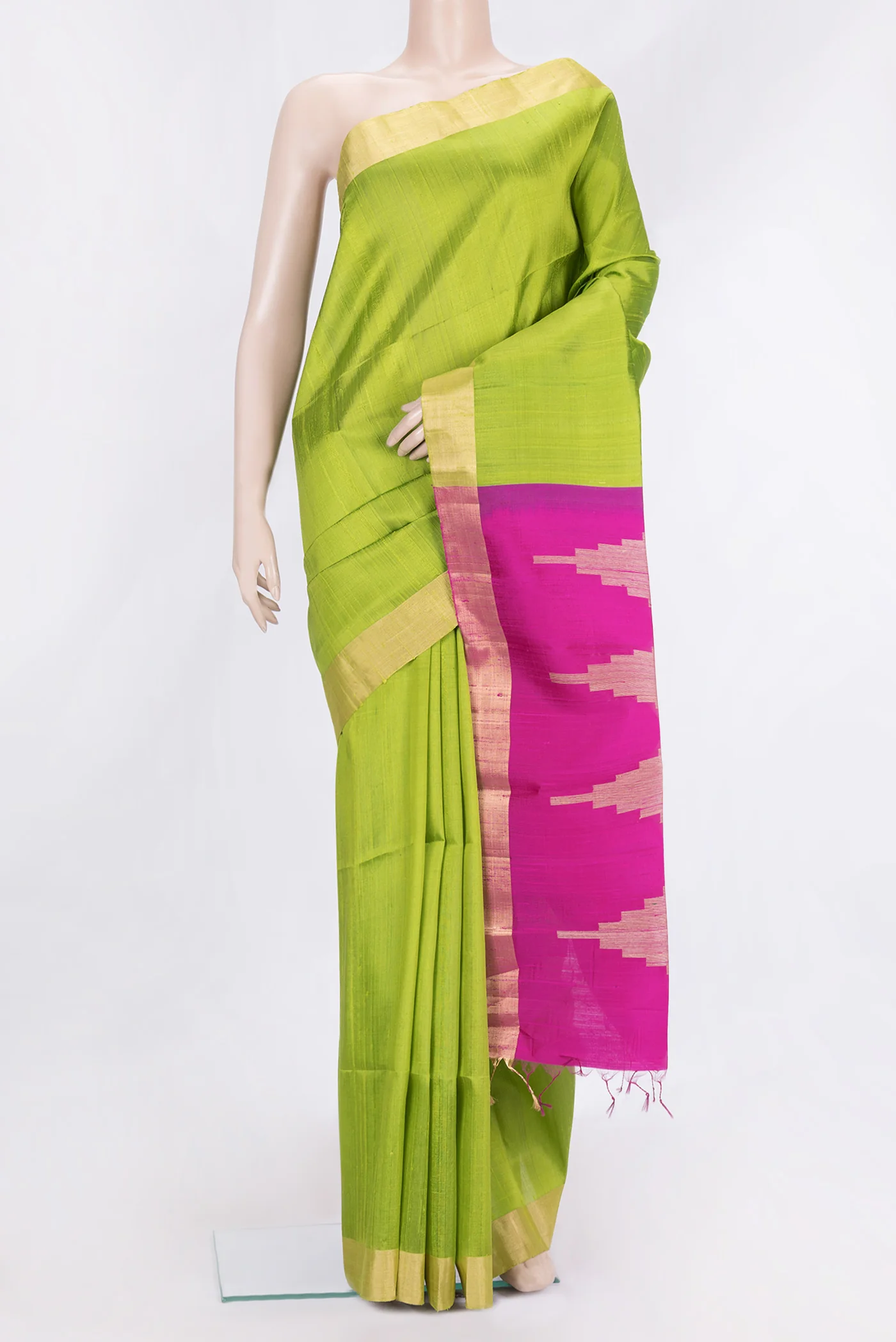 Parrot Green Raw Silk Saree