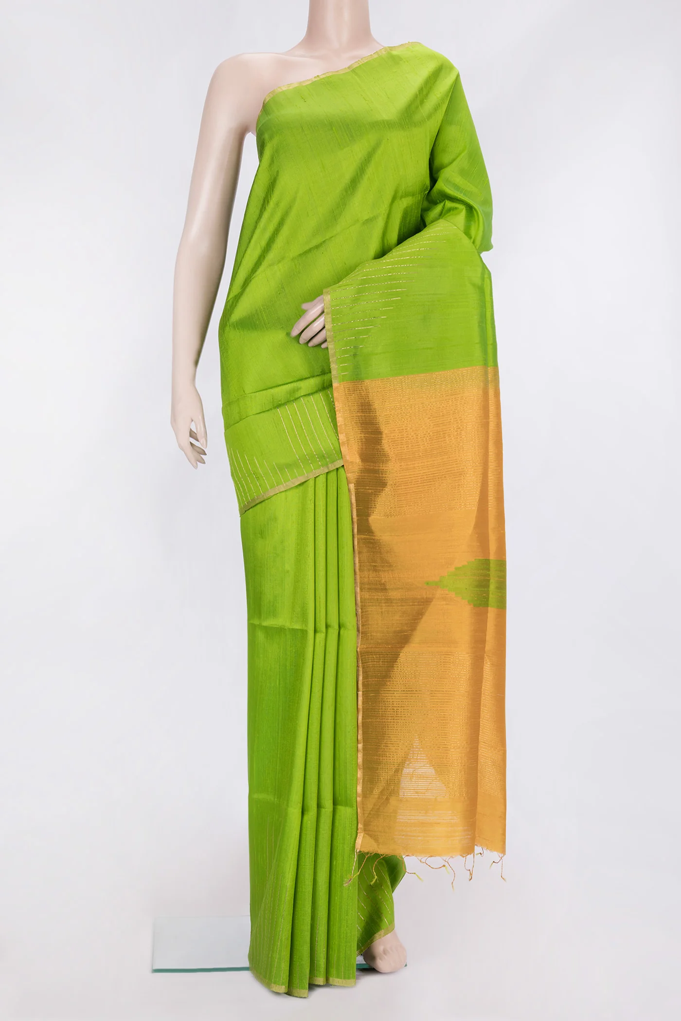 Parrot Green Raw Silk Saree