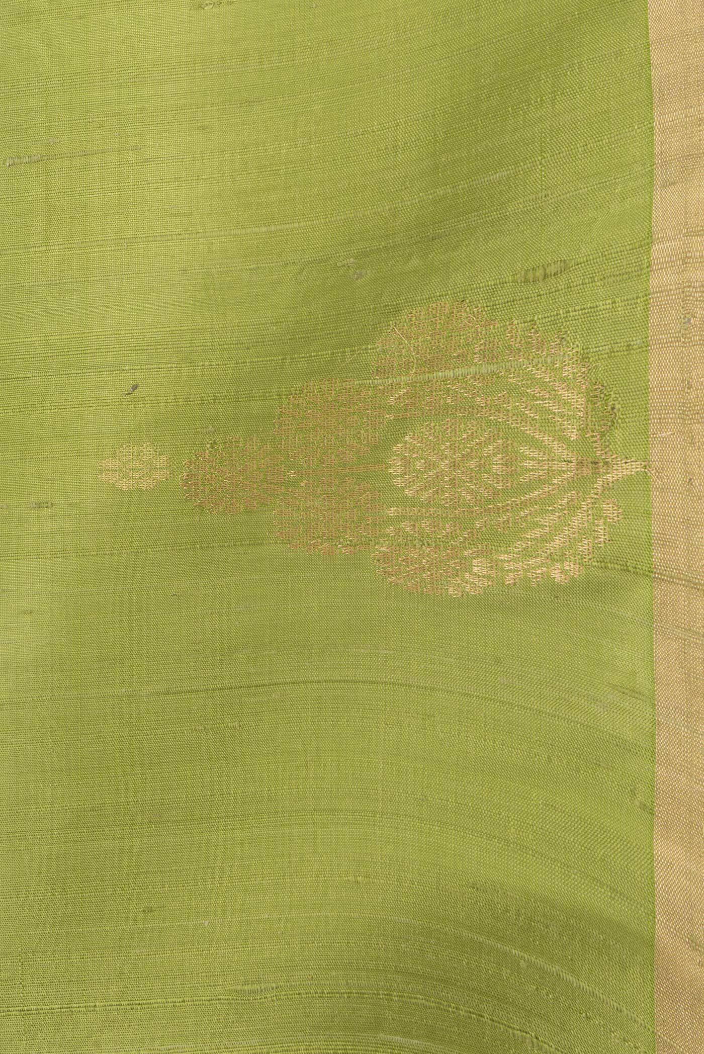 Parrot Green Raw Silk Saree - Image 3