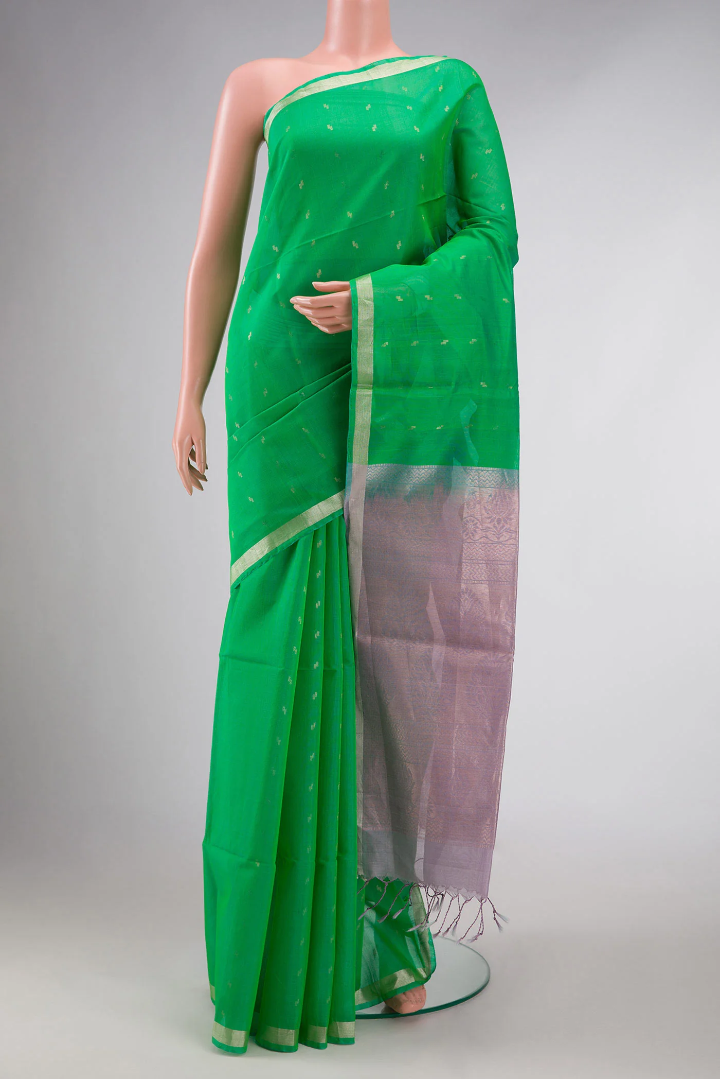 Parrot Green Dual Tone Silk Cotton Saree