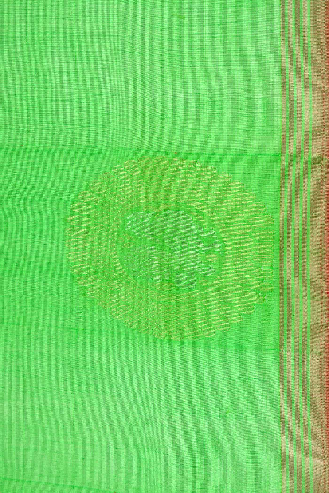 Parrot Green Dual Tone Silk Cotton Saree - Image 3