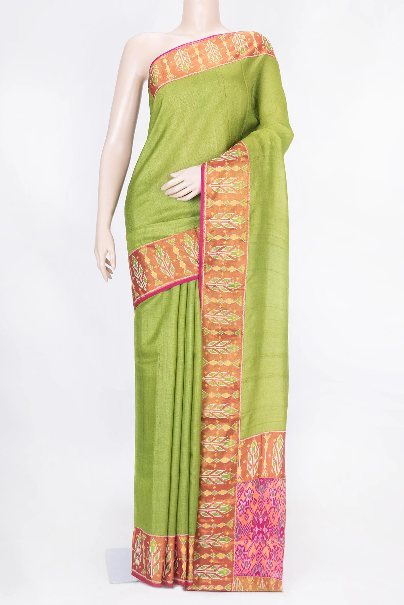 Parrot Green Dual Tone Tussar Saree