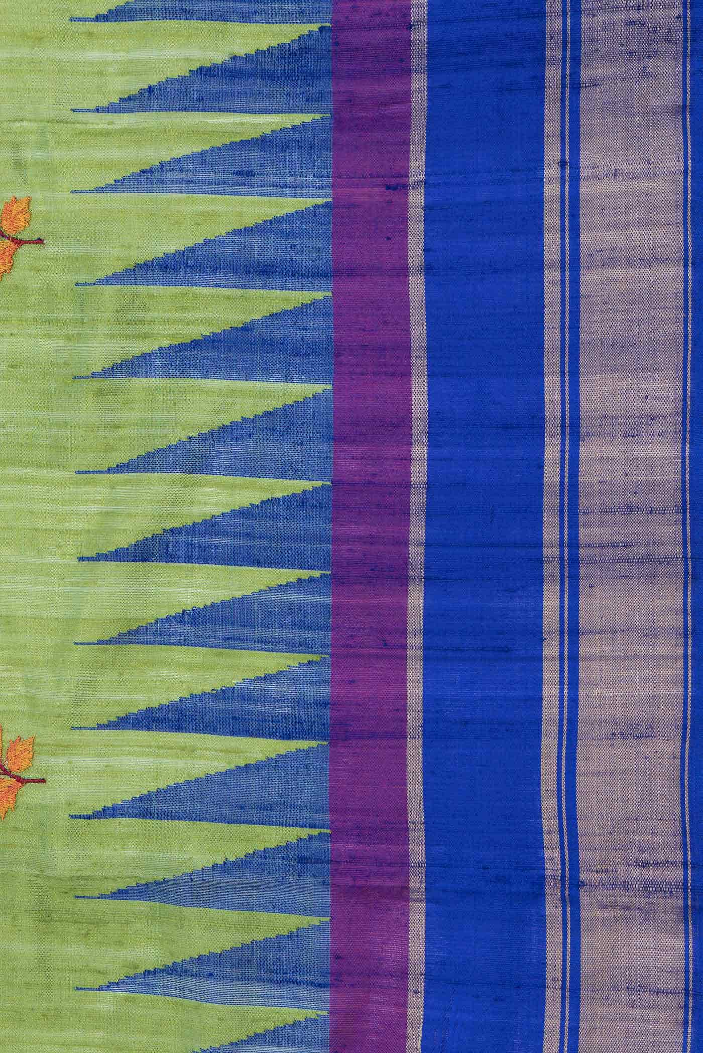 Parrot Green Dual Tone Tussar Saree - Image 3