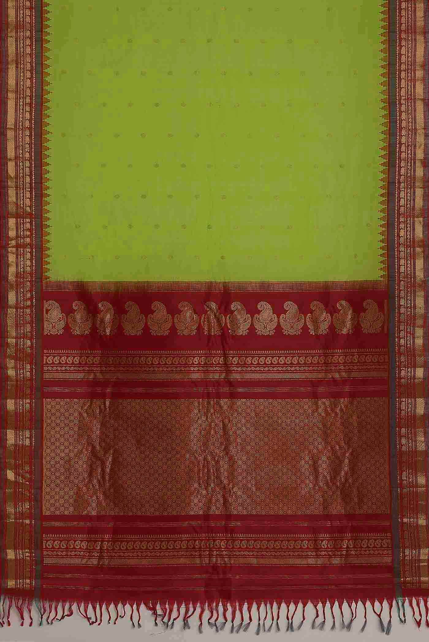 Parrot Green Gadwal Silk Cotton Saree - Image 4