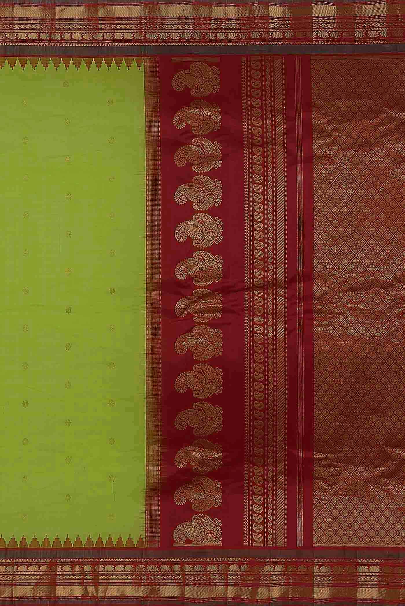 Parrot Green Gadwal Silk Cotton Saree - Image 5