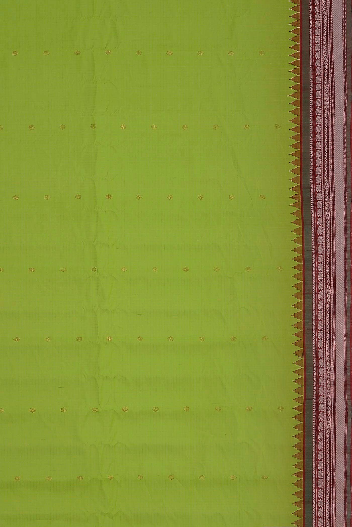 Parrot Green Gadwal Silk Cotton Saree - Image 6