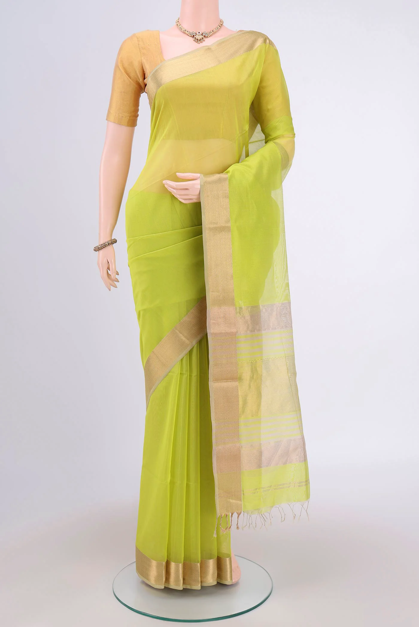 Lemon Yellow Maheshwari Silk Cotton Saree