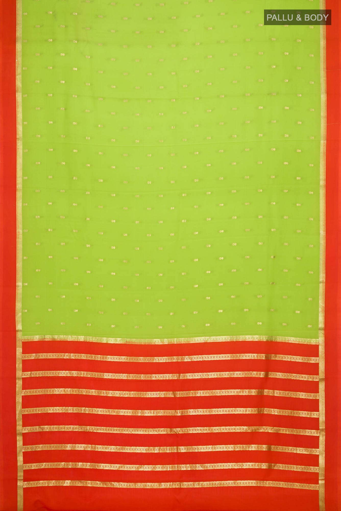 Parrot Green Mysore Crepe Saree - Image 3