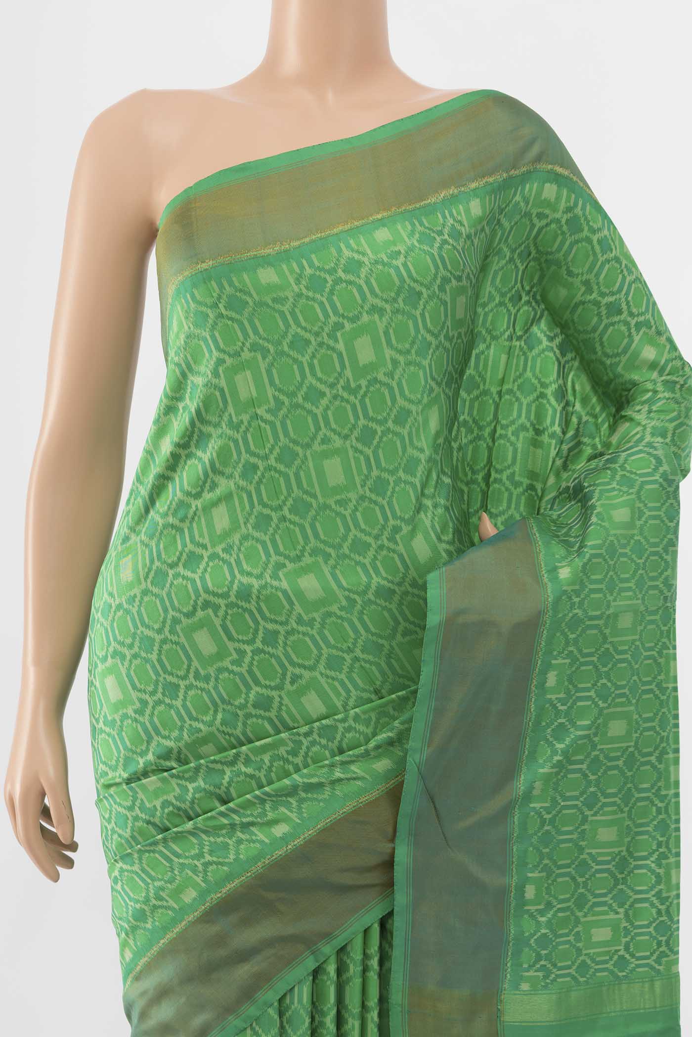 Green Pochampally Silk Saree - Image 2