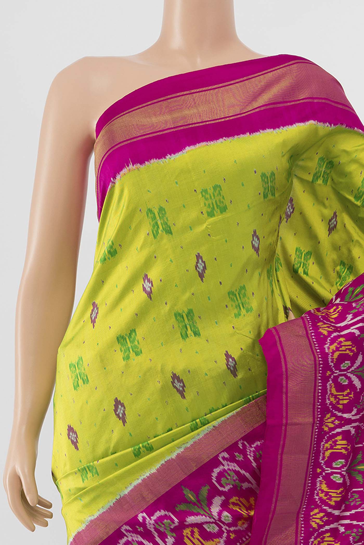 Parrot Green Pochampally Silk Saree - Image 2