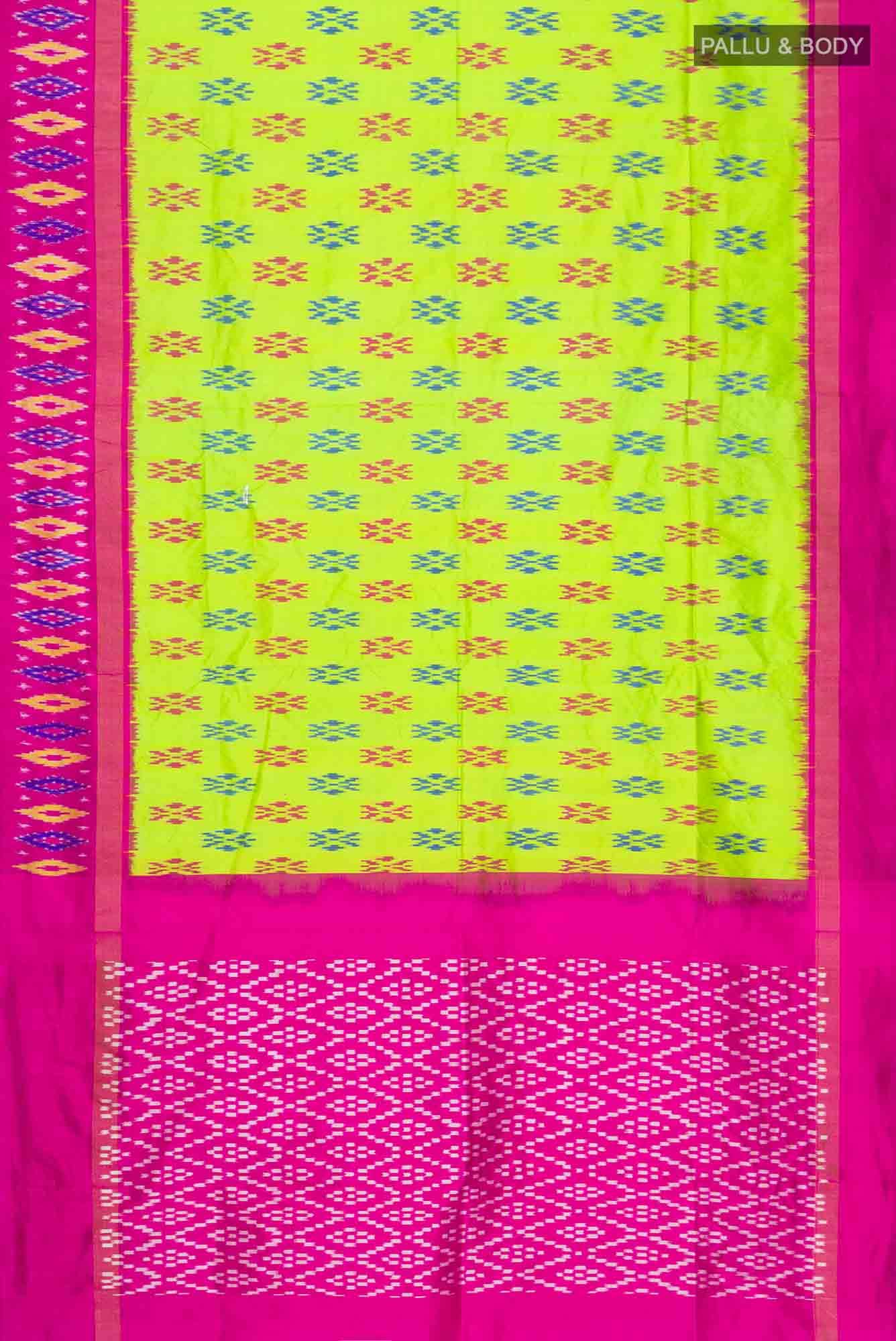 Parrot Green Pochampally Silk Saree - Image 3