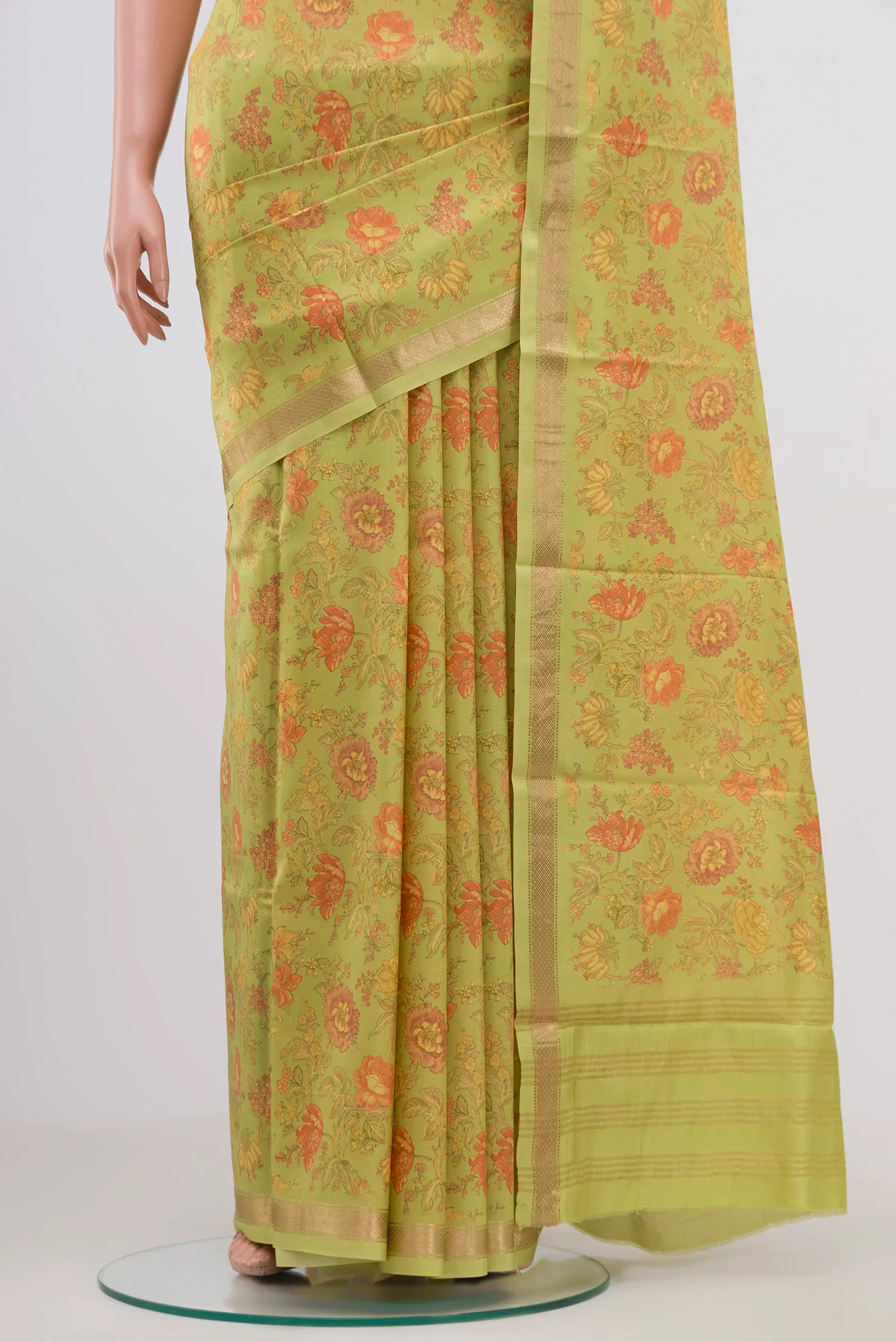 Light Green Printed Silk Saree - Image 3