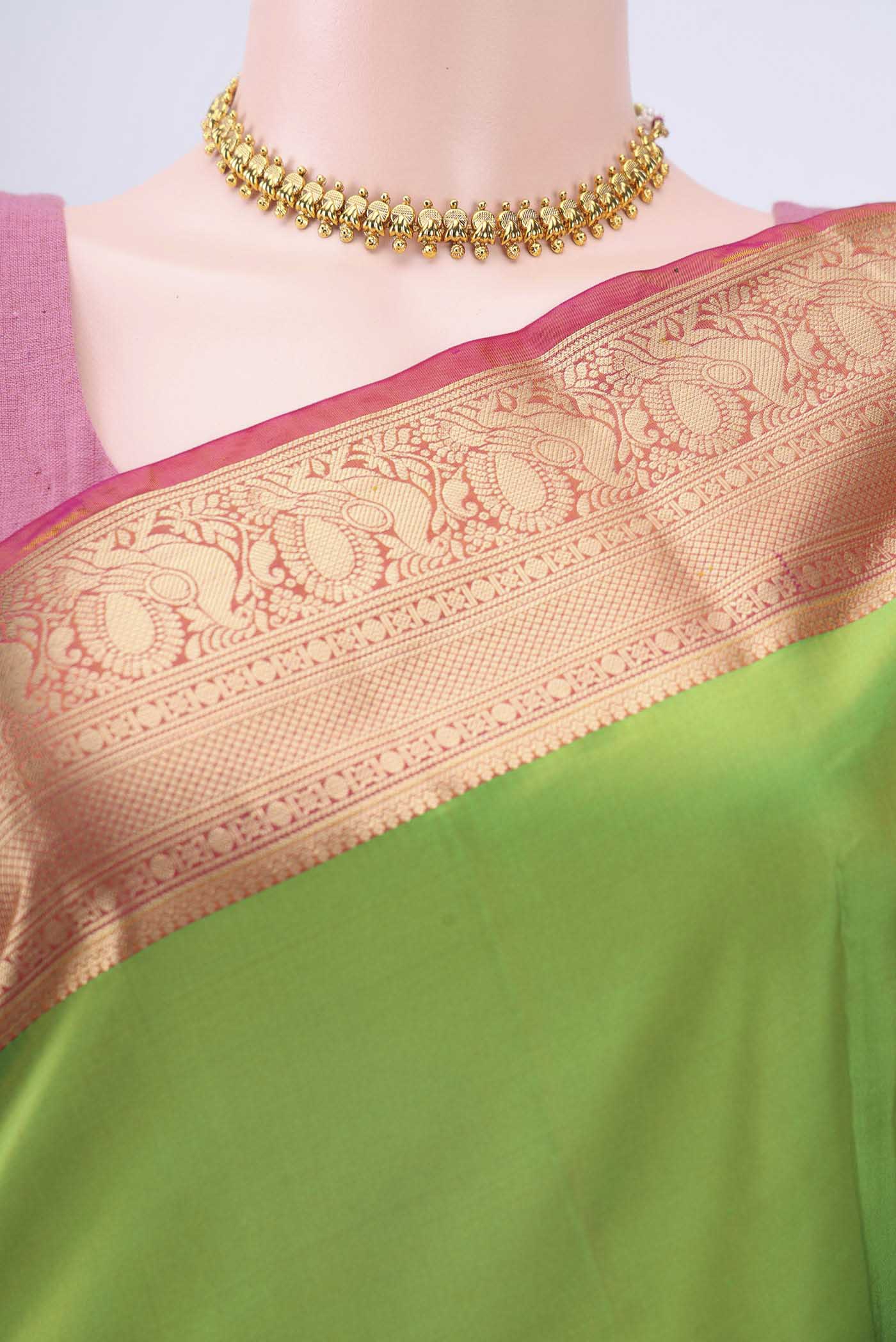 Parrot Green Soft Silk Saree - Image 2