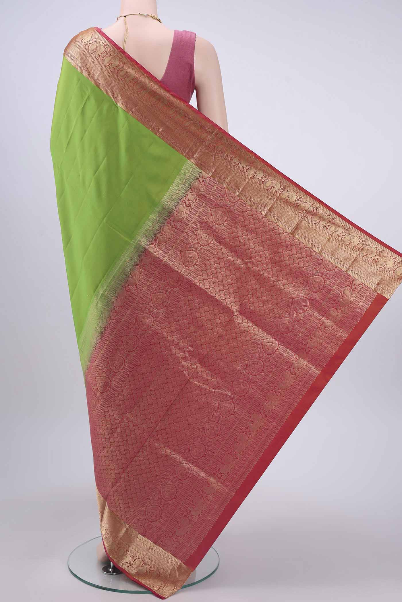 Parrot Green Soft Silk Saree - Image 3