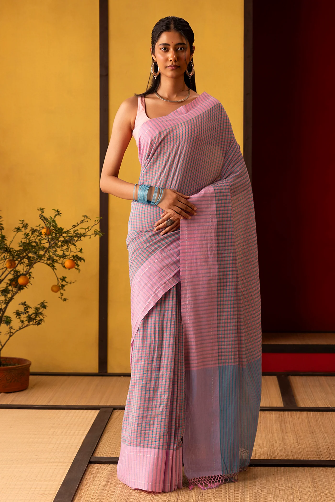 Patang-Baby Pink Cotton Saree - Image 2