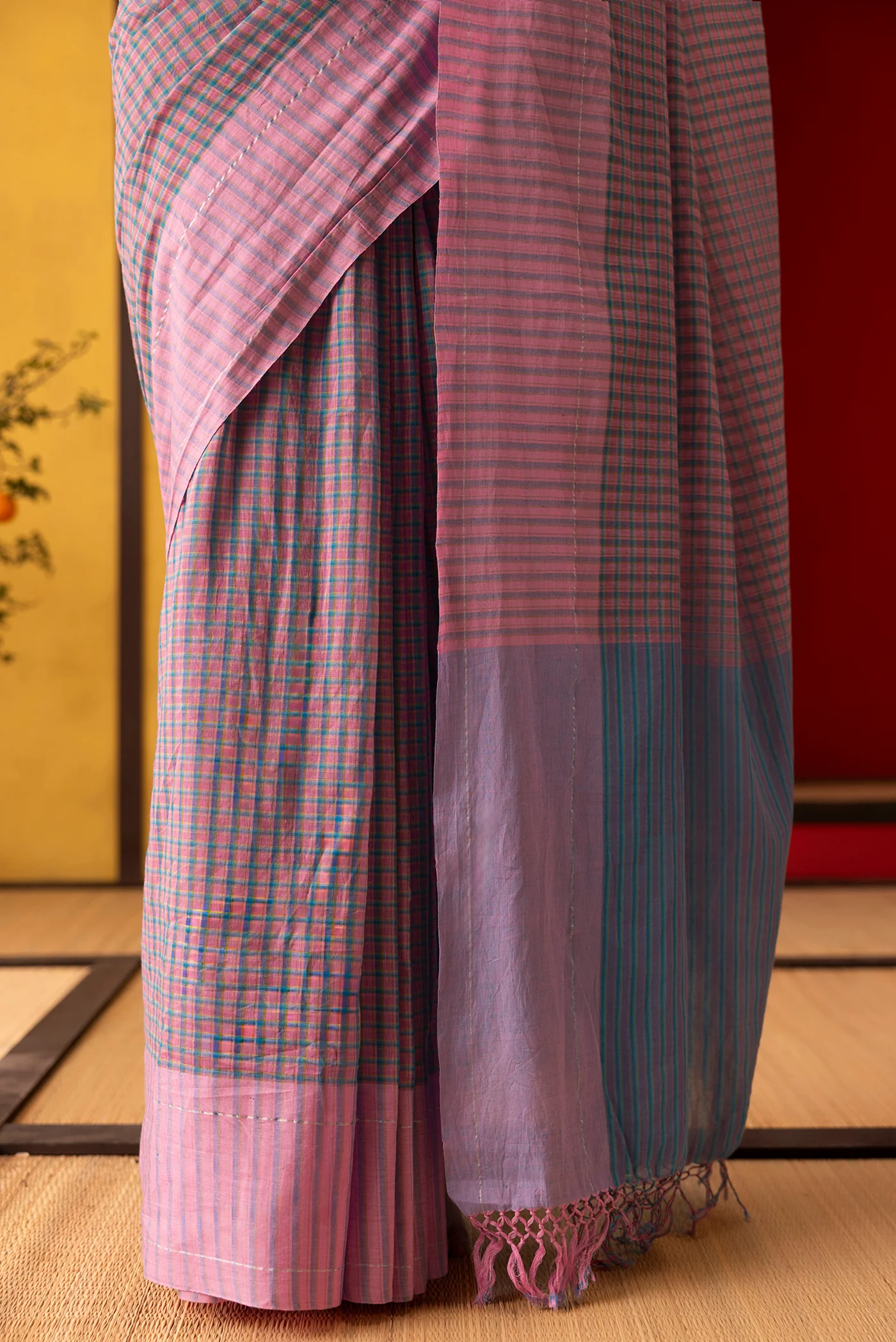 Patang-Baby Pink Cotton Saree - Image 5