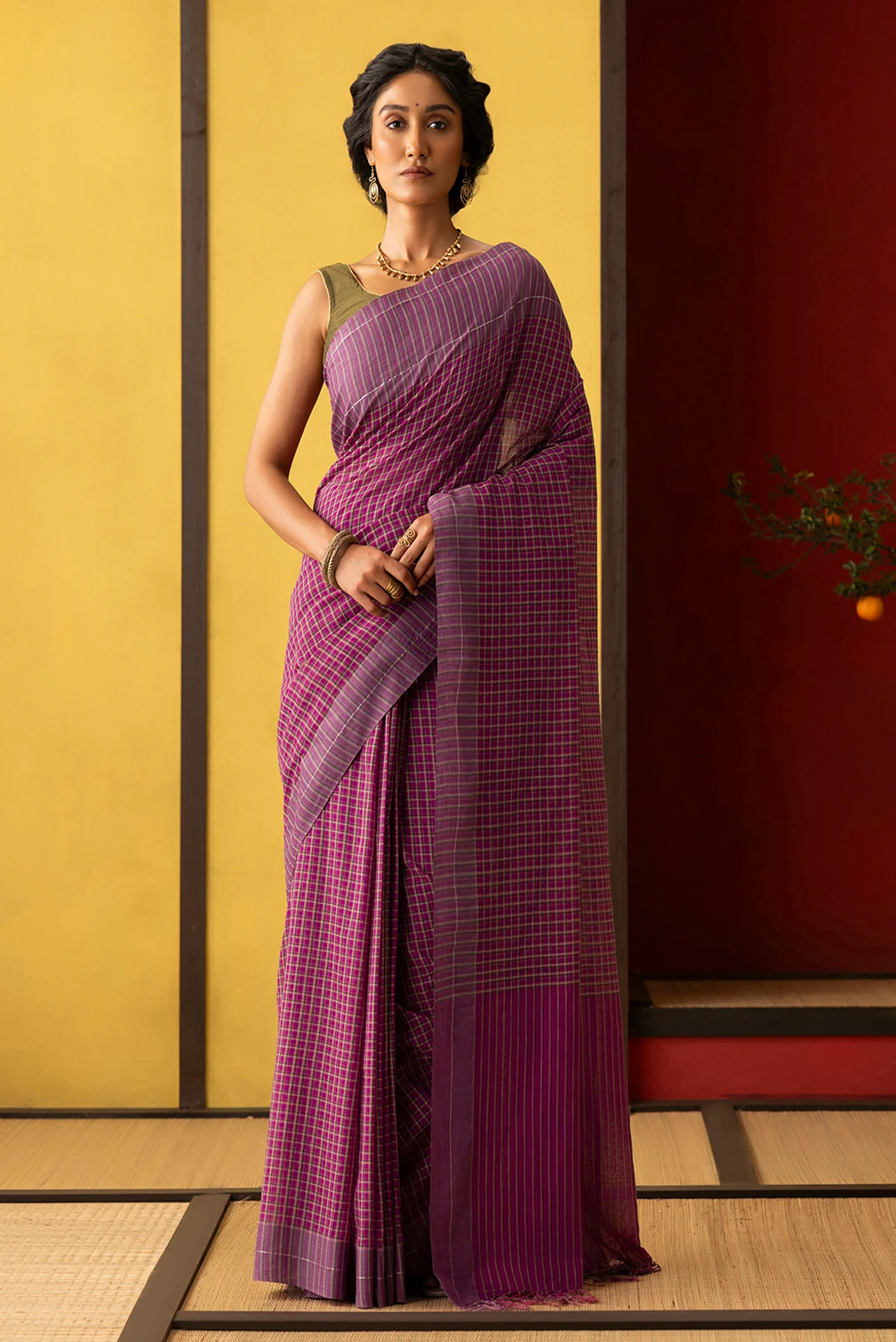 Patang-Burgundy Cotton Saree - Image 2