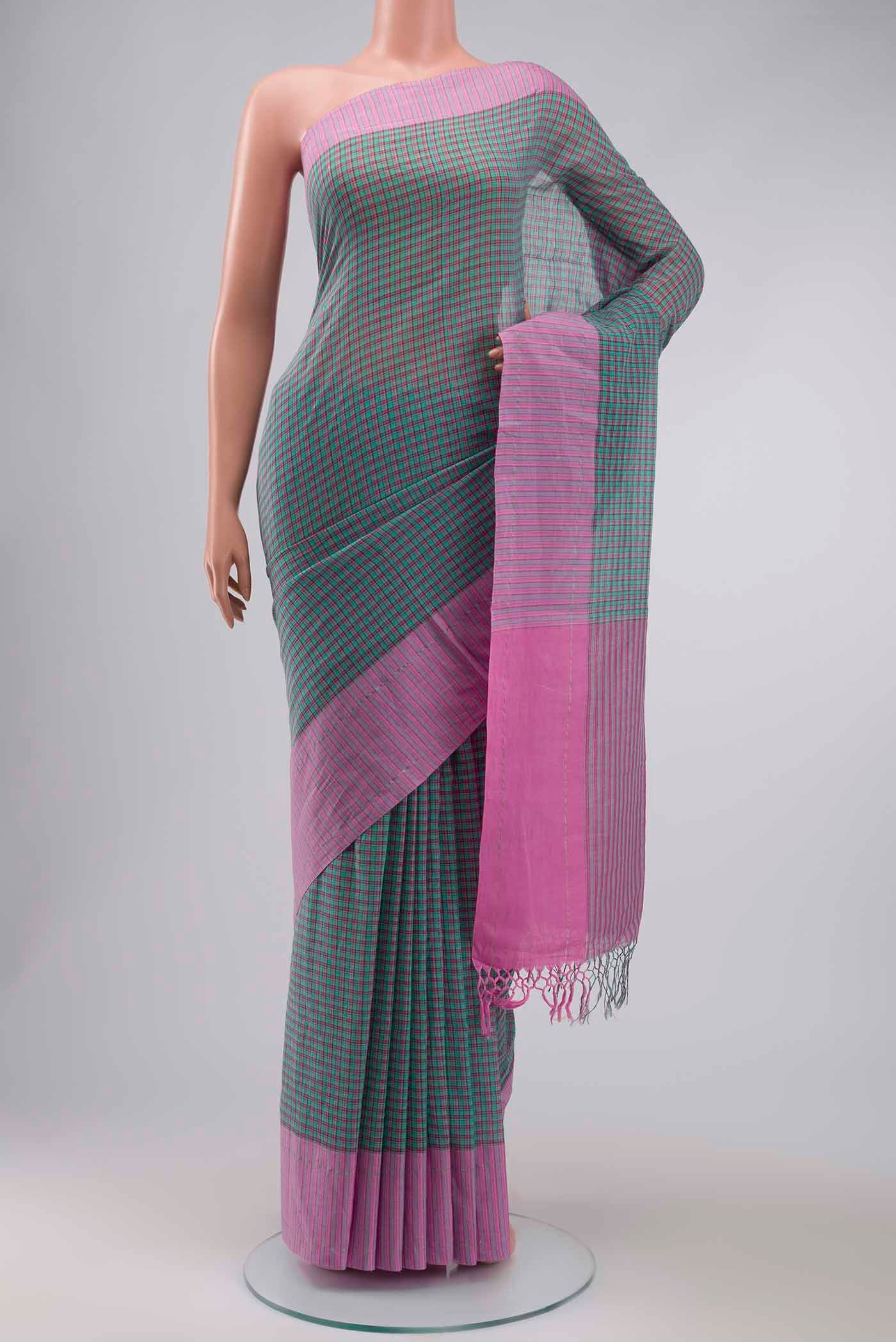 Patang-Teal Blue Cotton Saree - Image 2