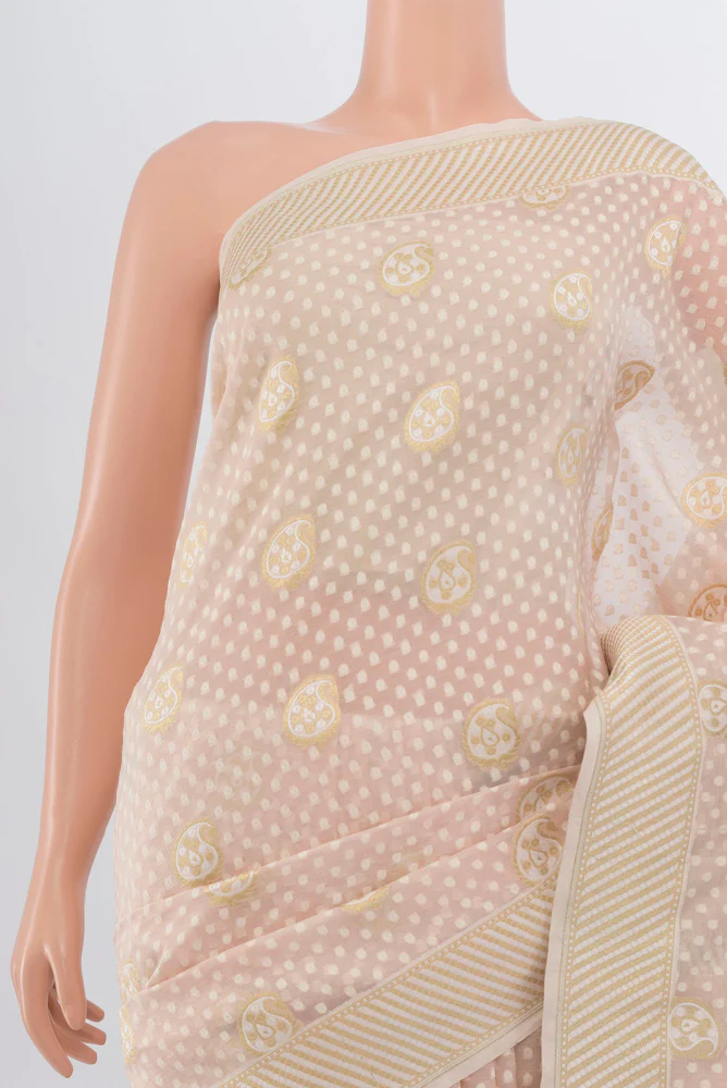Cream Banarasi Kora Silk Saree - Image 2