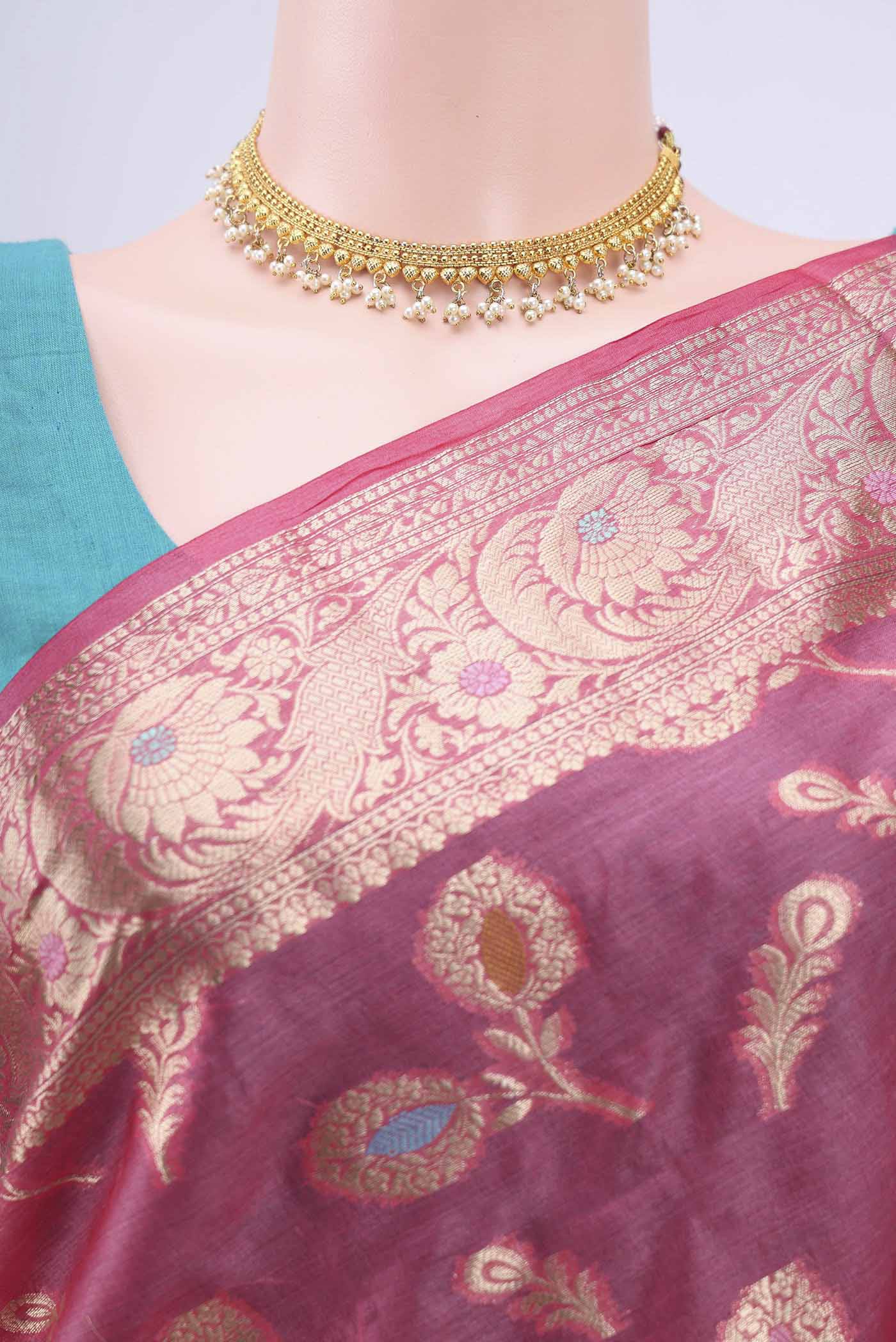 Peach Banarasi Raw Silk Saree - Image 2