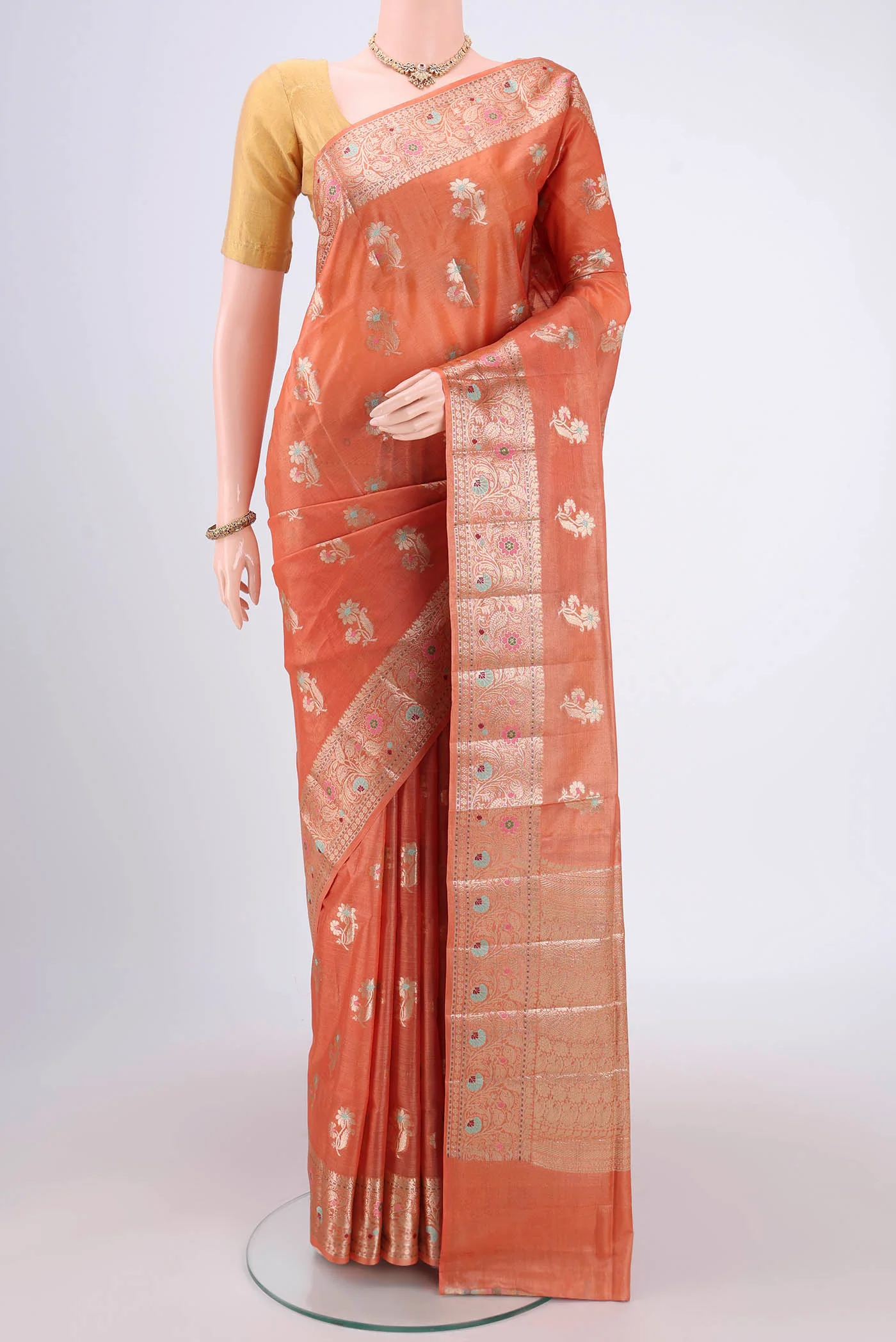 Peach Banarasi Tussar Silk Saree