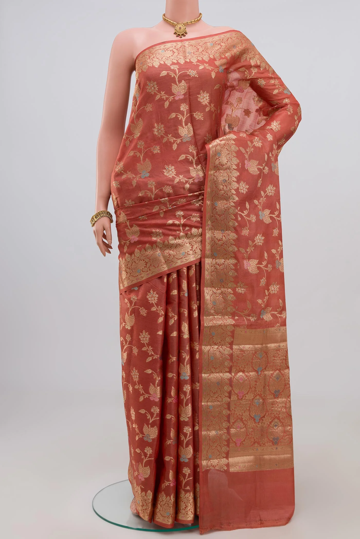 Peach Banarasi Tussar Silk Saree