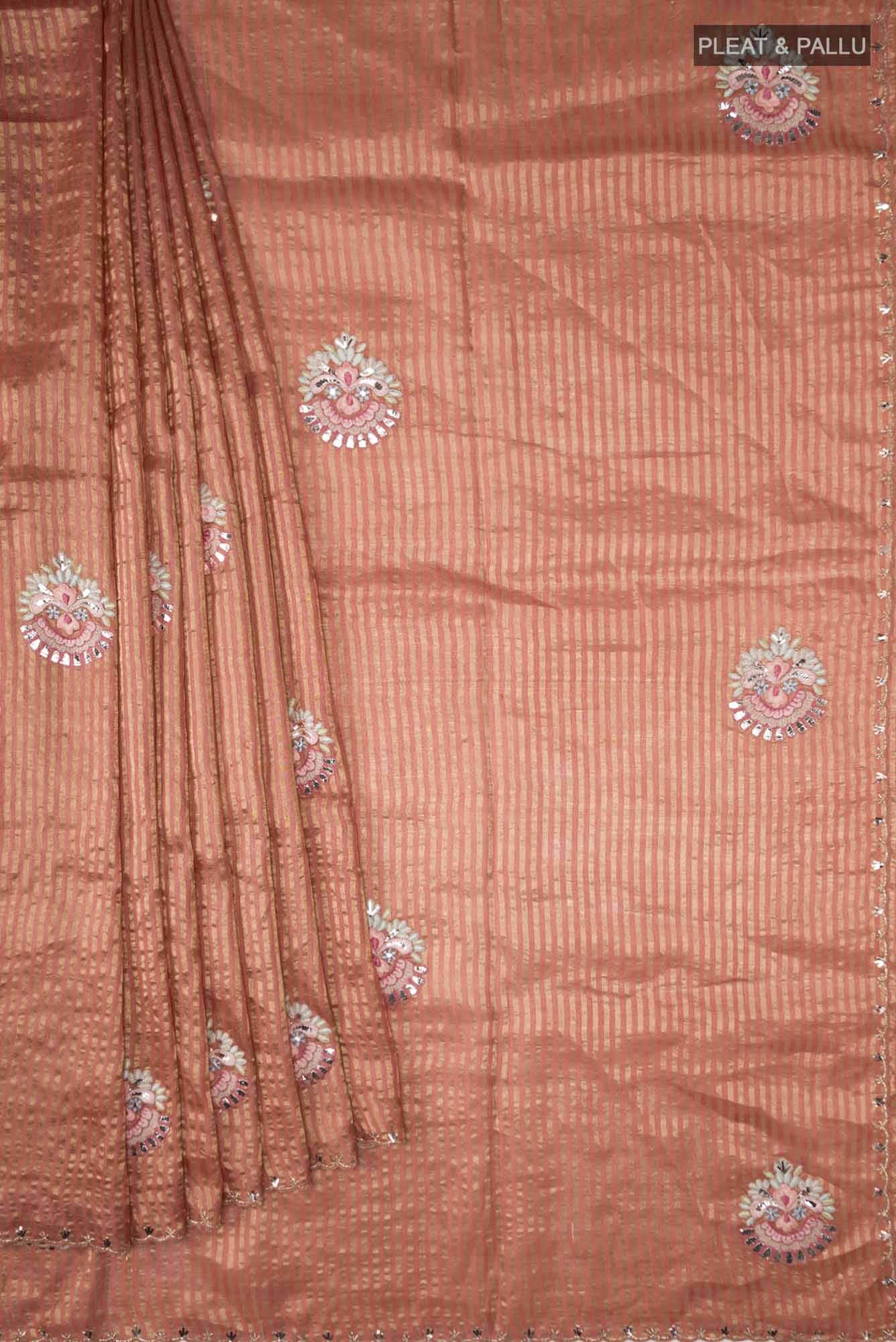 Peach Bhagalpuri Tussar Silk Saree - Image 2
