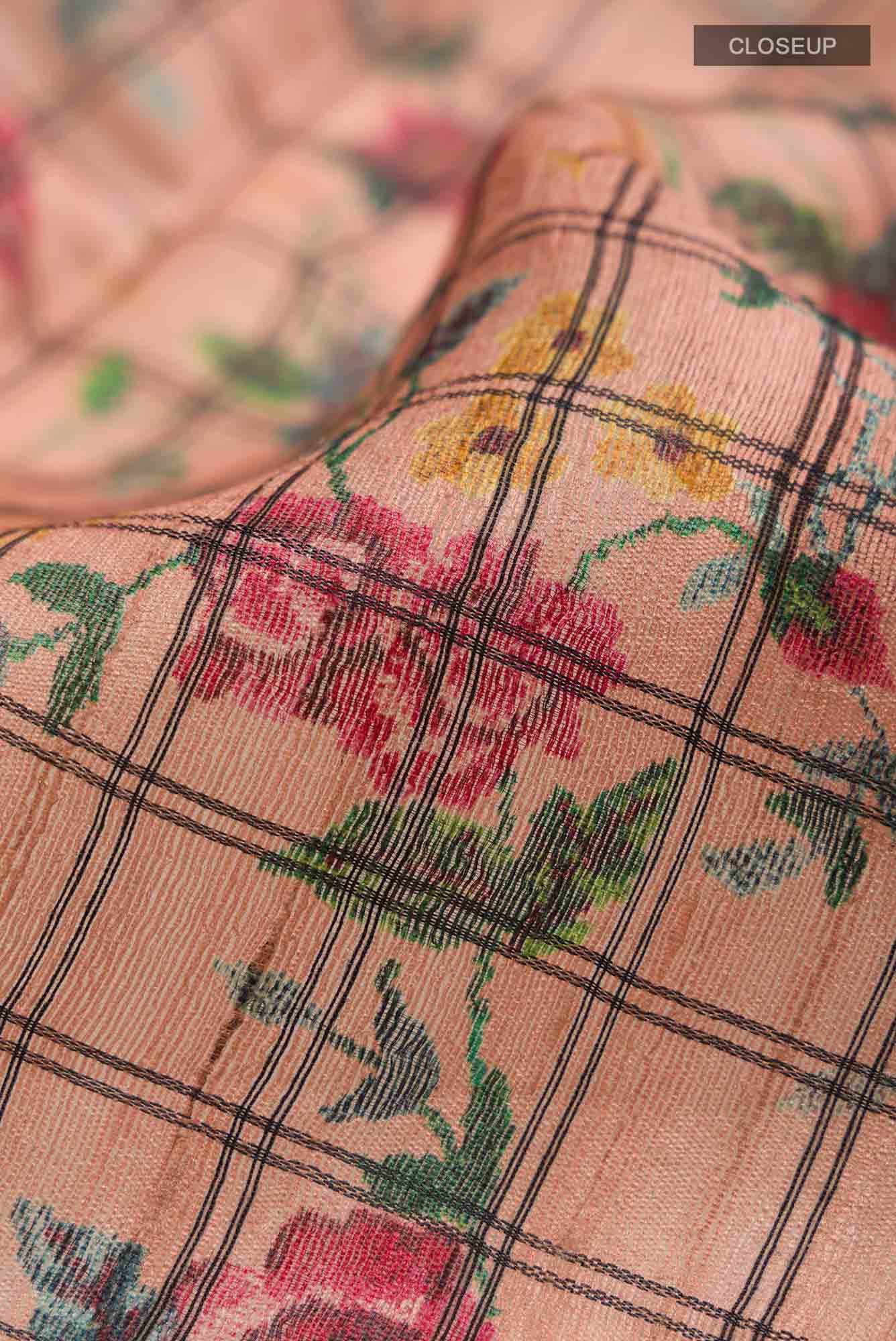 Peach Bhagalpuri Tussar Silk Saree - Image 2