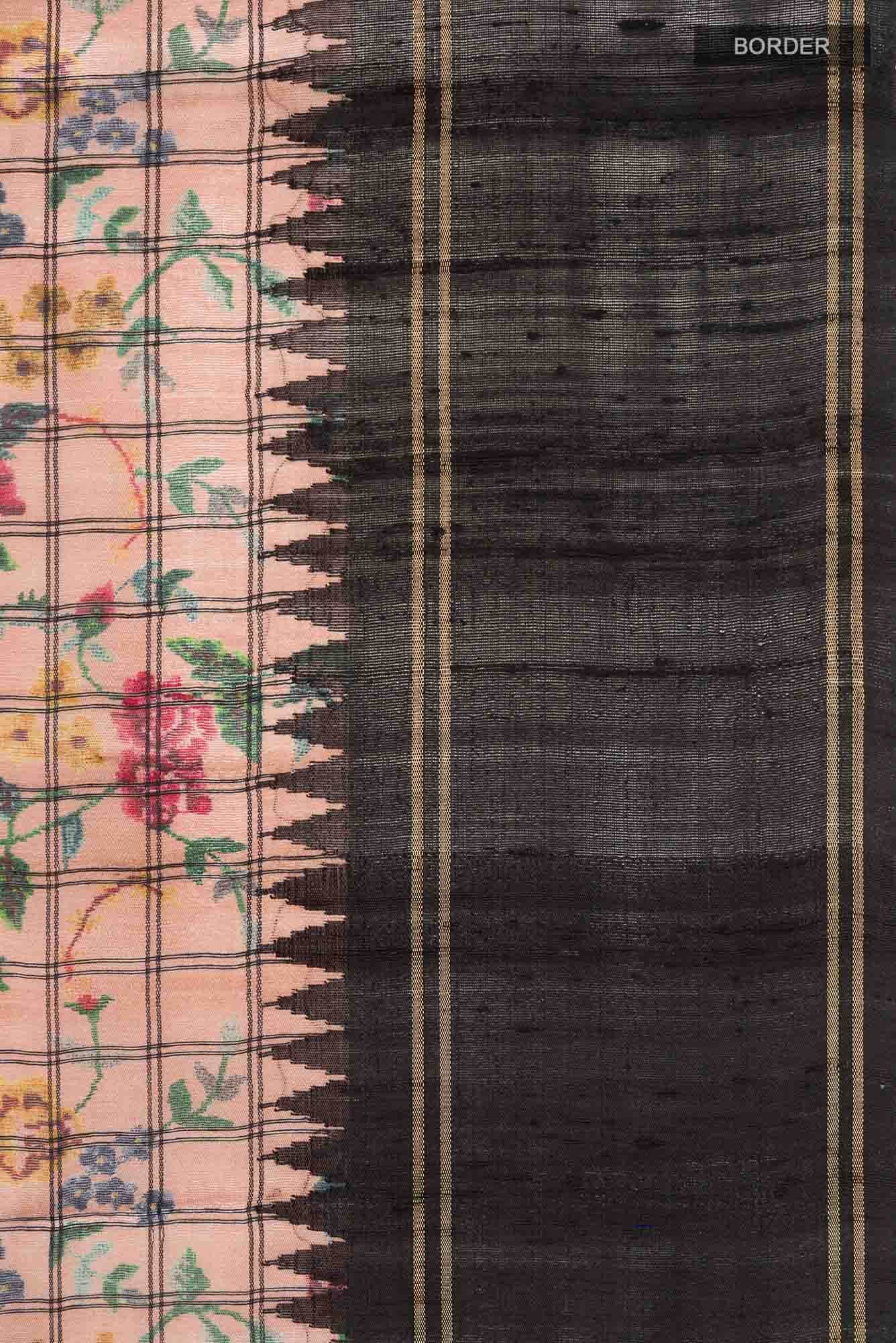 Peach Bhagalpuri Tussar Silk Saree - Image 4