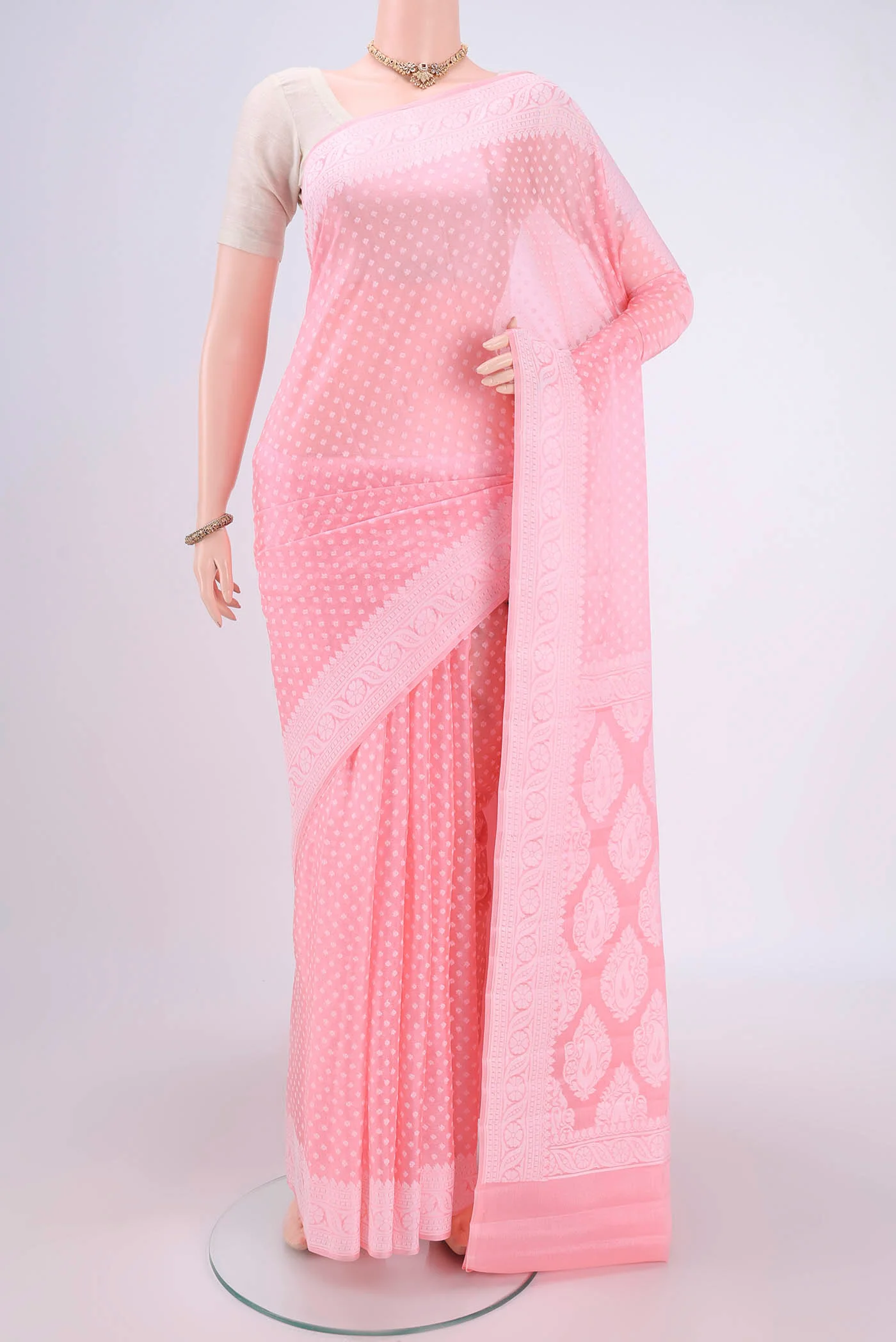 Peach Blended Banarasi Georgette Saree