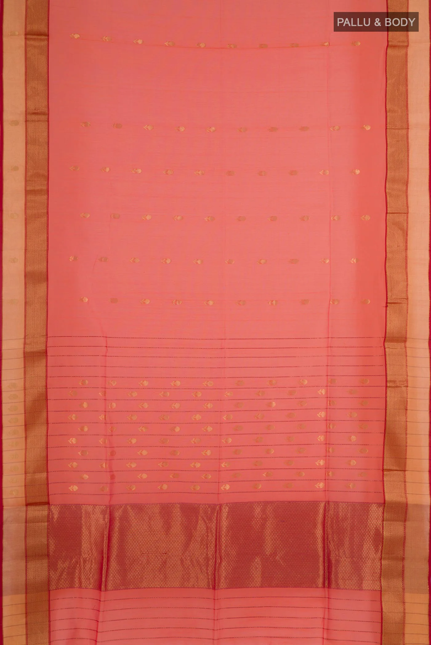 Orange Blended Maheshwari Silk Cotton Saree - Image 3