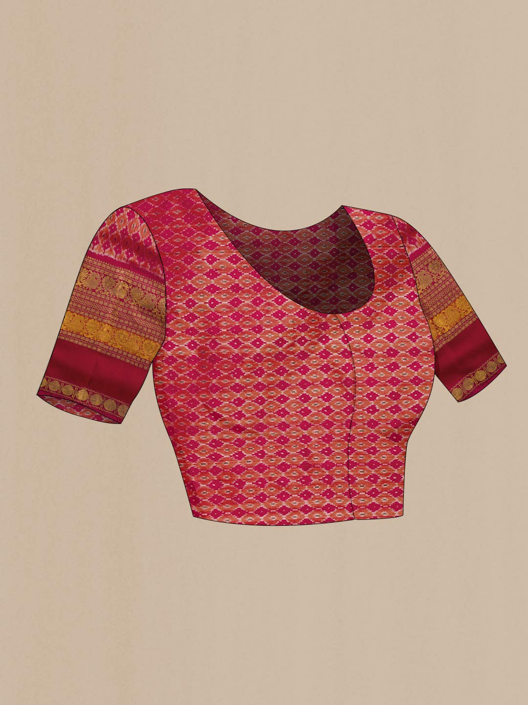 Peach Double Ikat Saree - Image 12