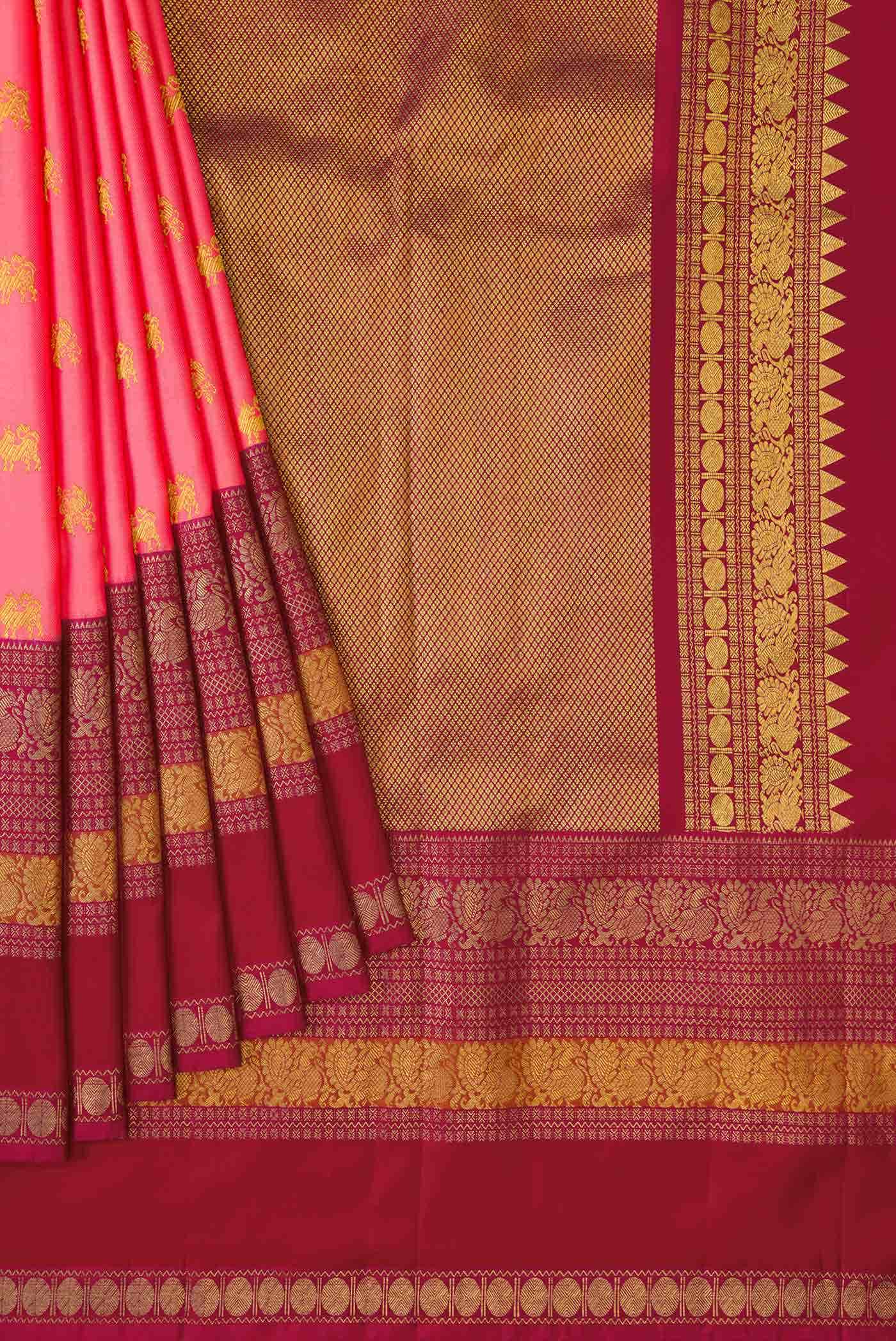 Peach Double Ikat Saree - Image 2