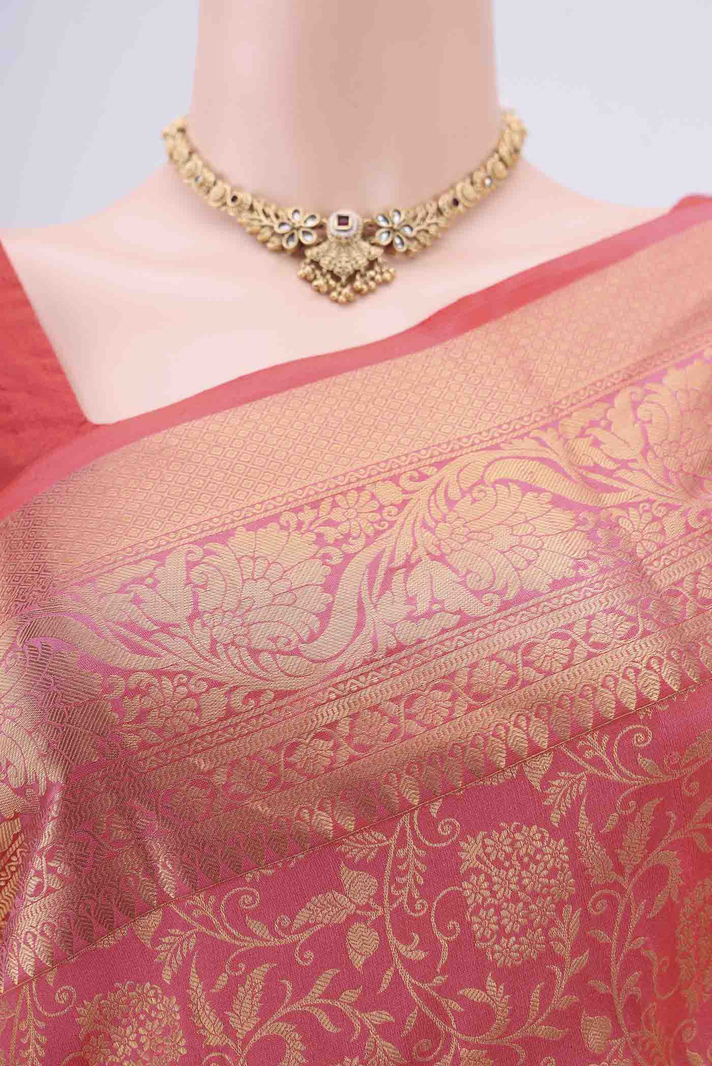 Coral Bangalore Silk Saree - Image 2