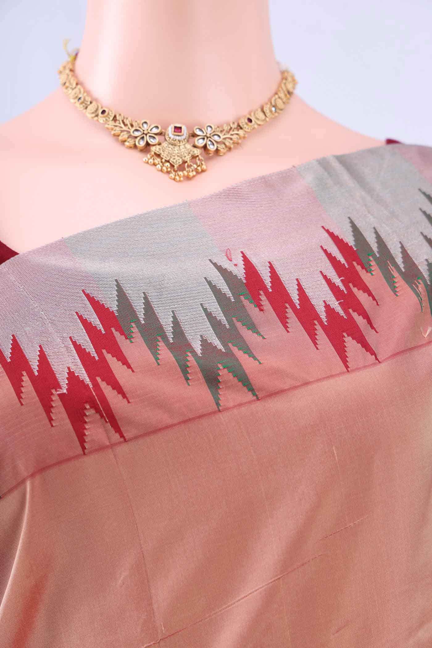 Peach Dual Tone Blended Bangalore Silk Saree - Image 3