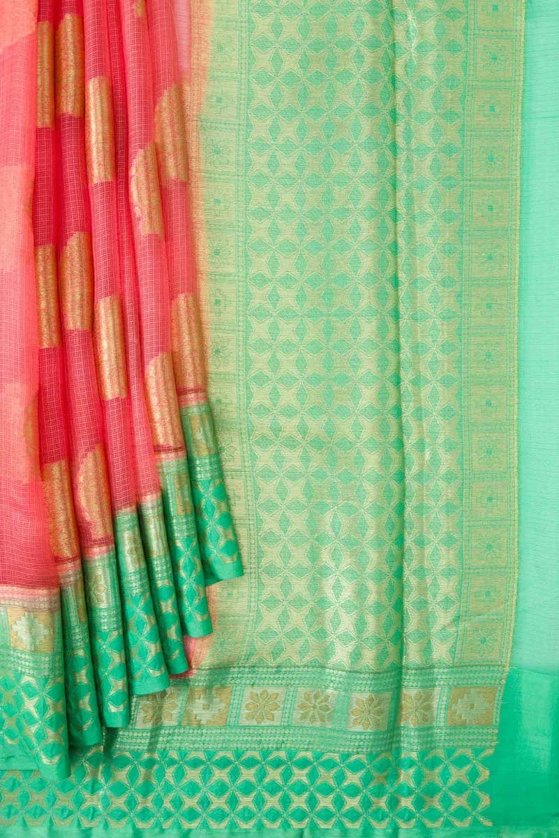Peach Dual Tone Blended Kota Silk Saree - Image 2